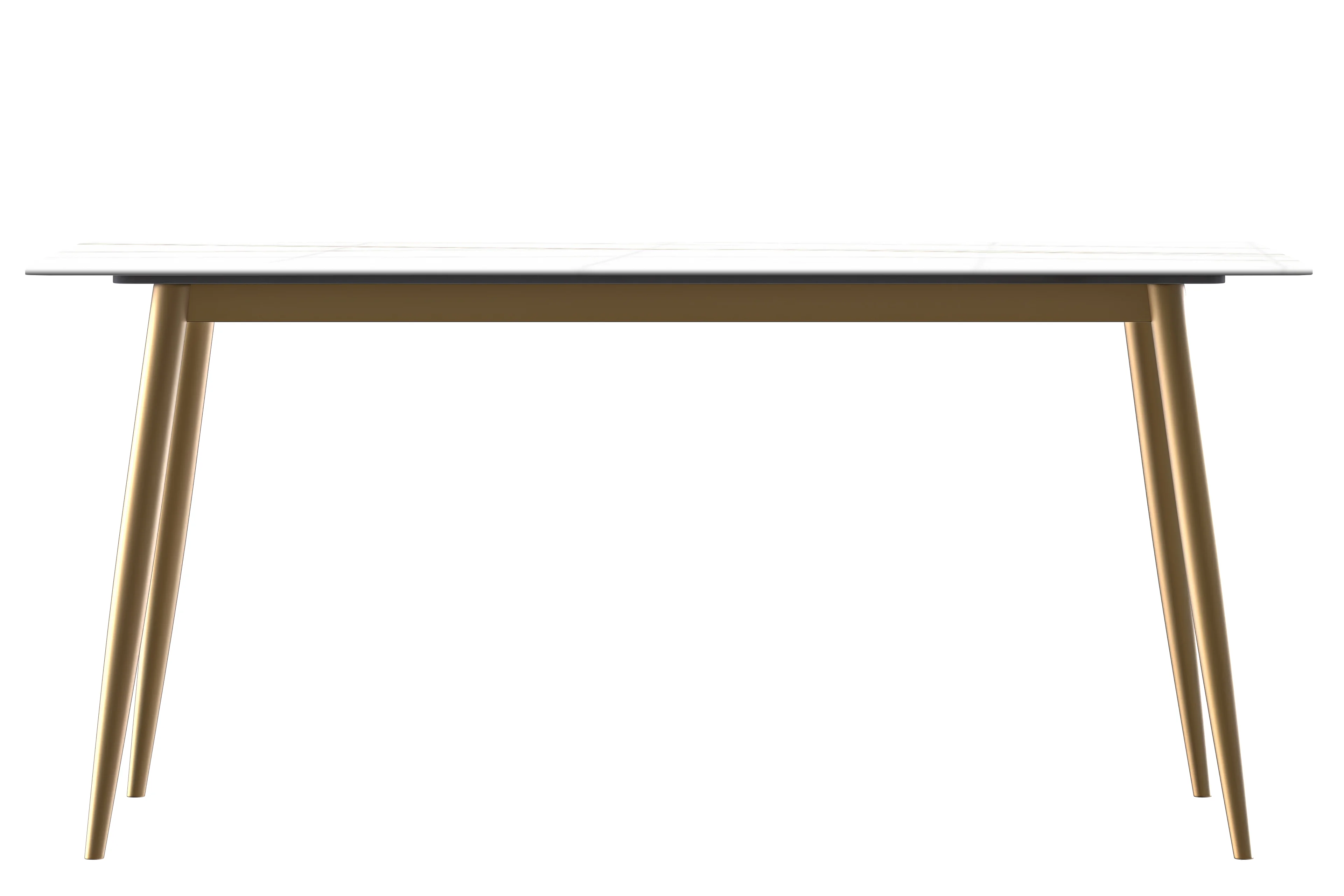 Zayle Series Modern Dining Table Brushed Gold Base, With 71 White/Gold Sintered Stone Top