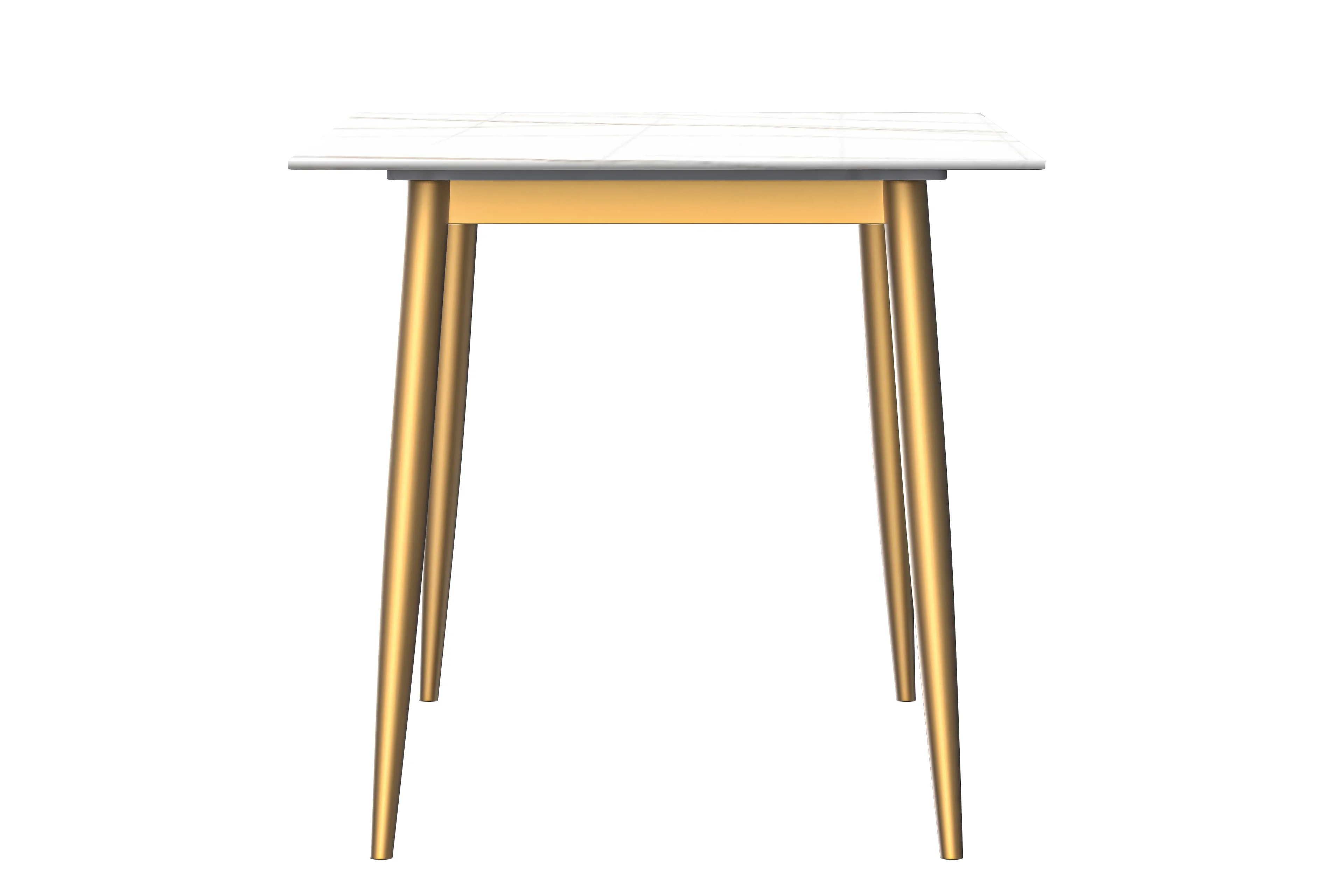 Zayle Series Modern Dining Table Brushed Gold Base, With 71 White/Gold Sintered Stone Top