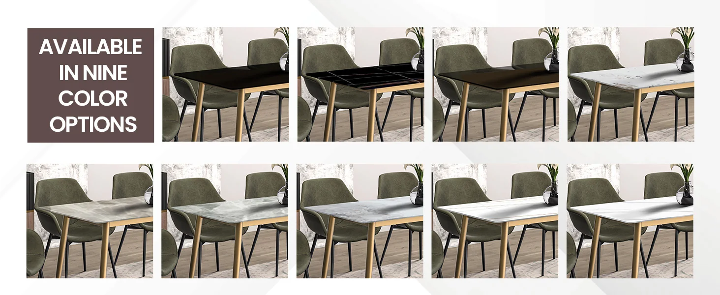 Zayle Series Modern Dining Table Brushed Gold Base, With 71 White/Gold Sintered Stone Top