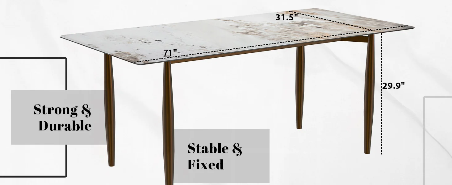 Zinti Series Modern Dining Table Bronze Base, With 55" White Grey Sintered Stone Top