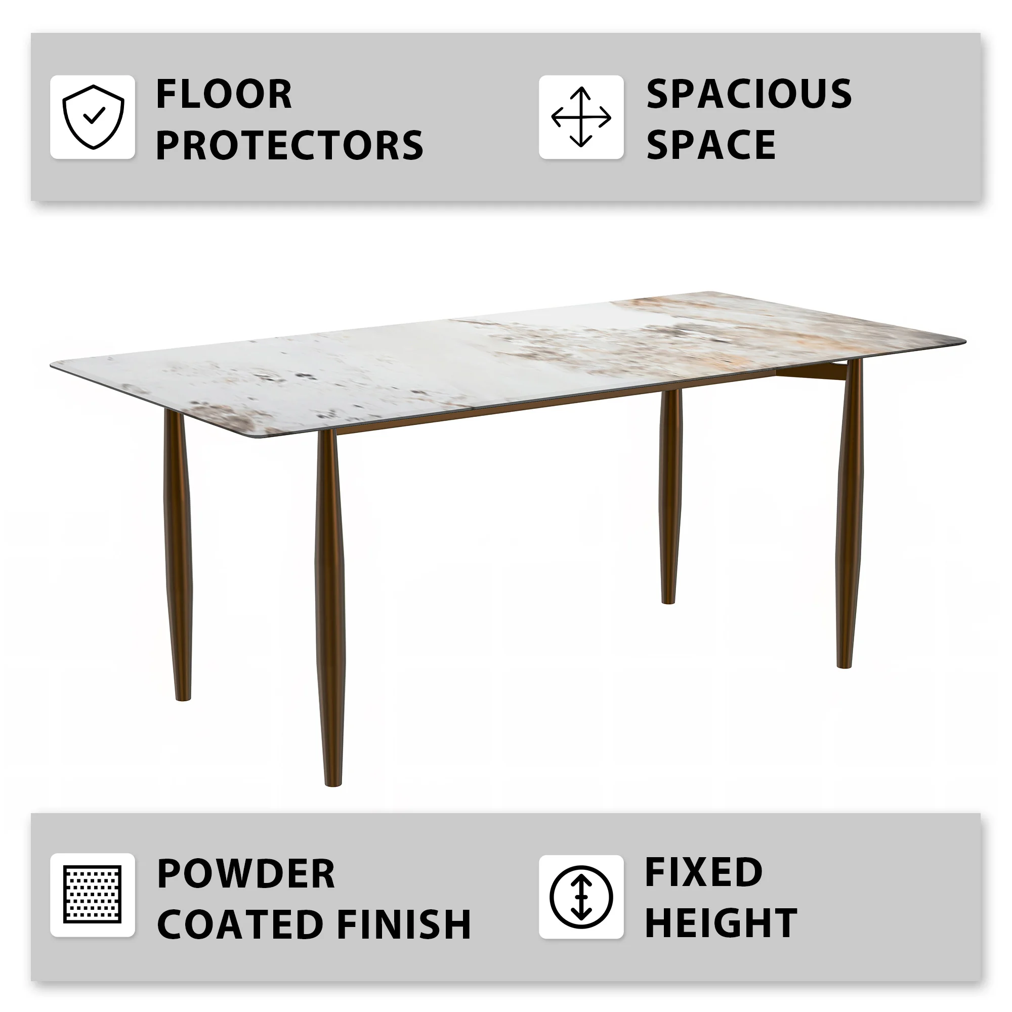 Zinti Series Modern Dining Table Bronze Base, With 55" White Grey Sintered Stone Top