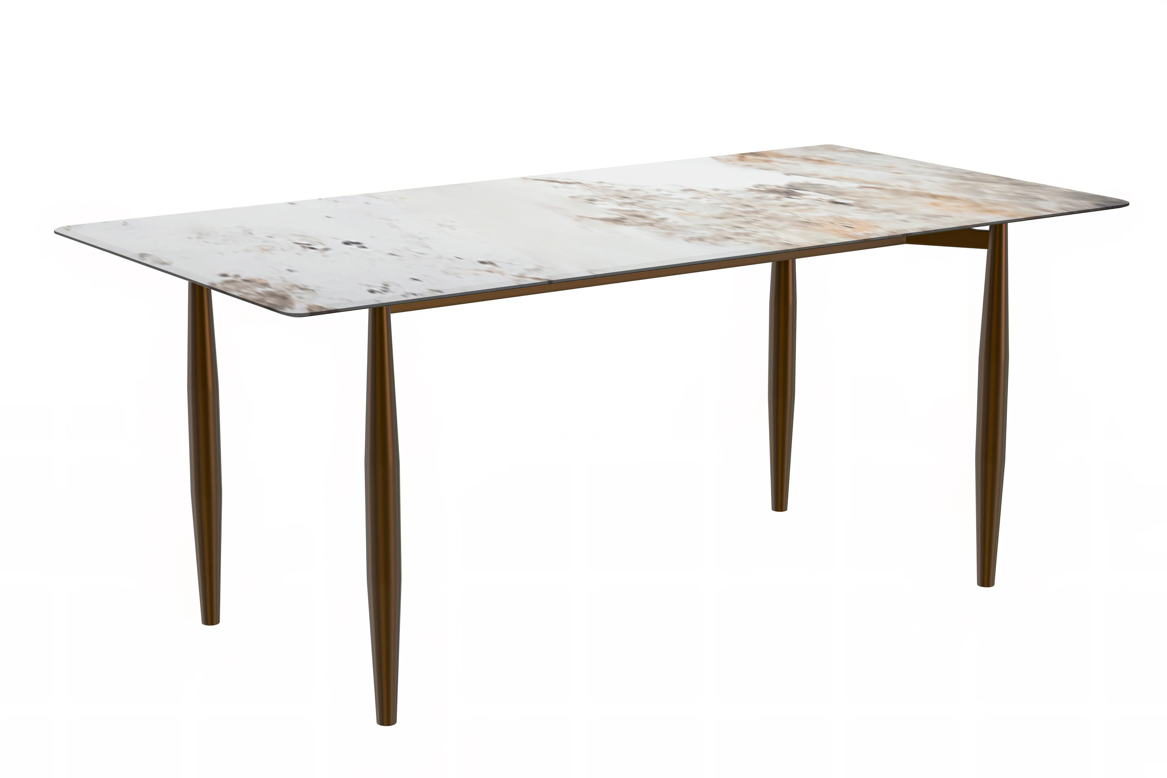 Zinti Series Modern Dining Table Bronze Base, With 55" White Grey Sintered Stone Top