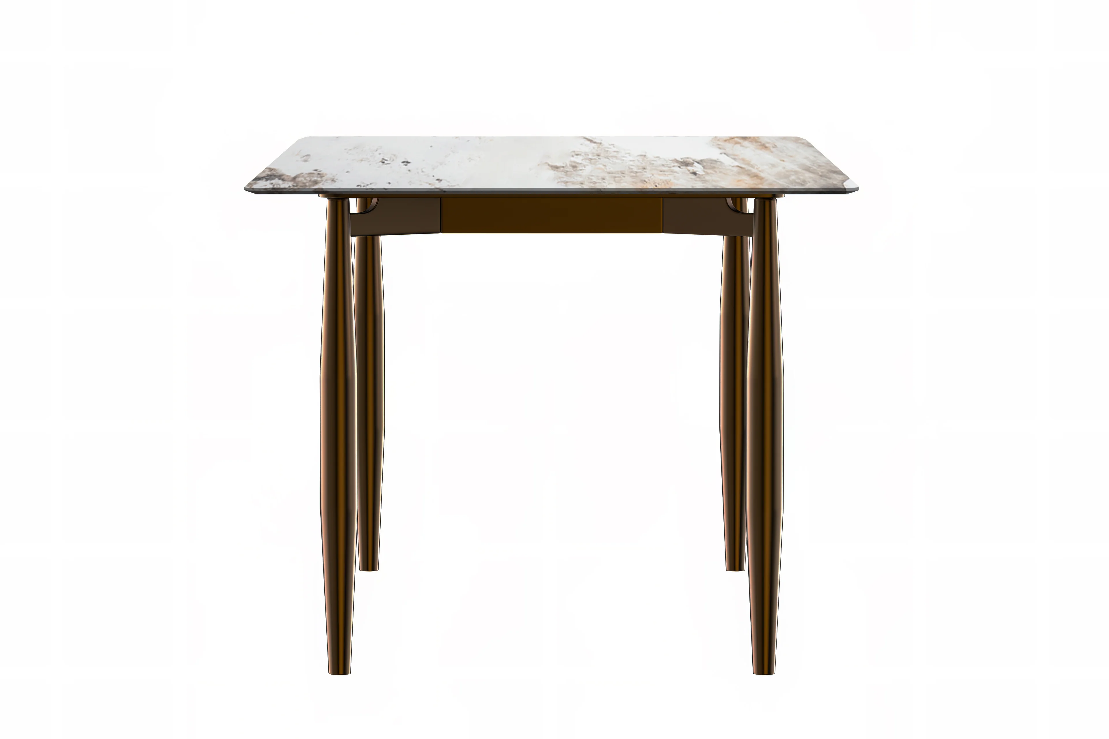 Zinti Series Modern Dining Table Bronze Base, With 55" White Grey Sintered Stone Top