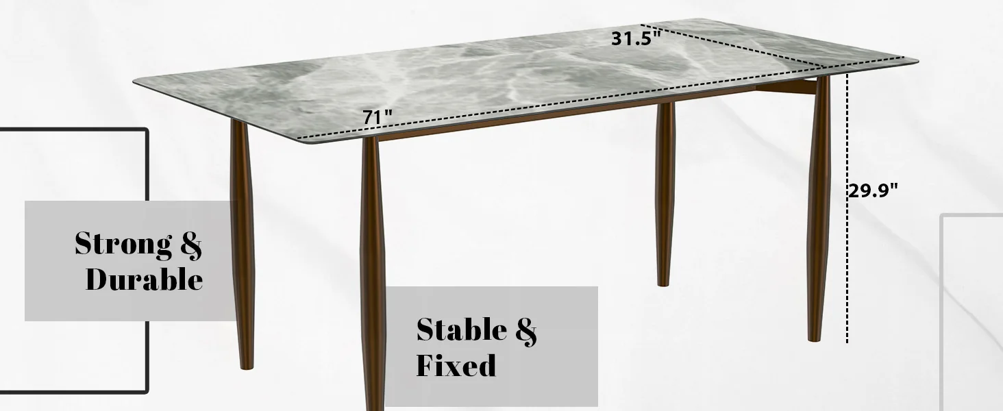 Zinti Series Modern Dining Table Bronze Base, With 55" Light Grey Sintered Stone Top