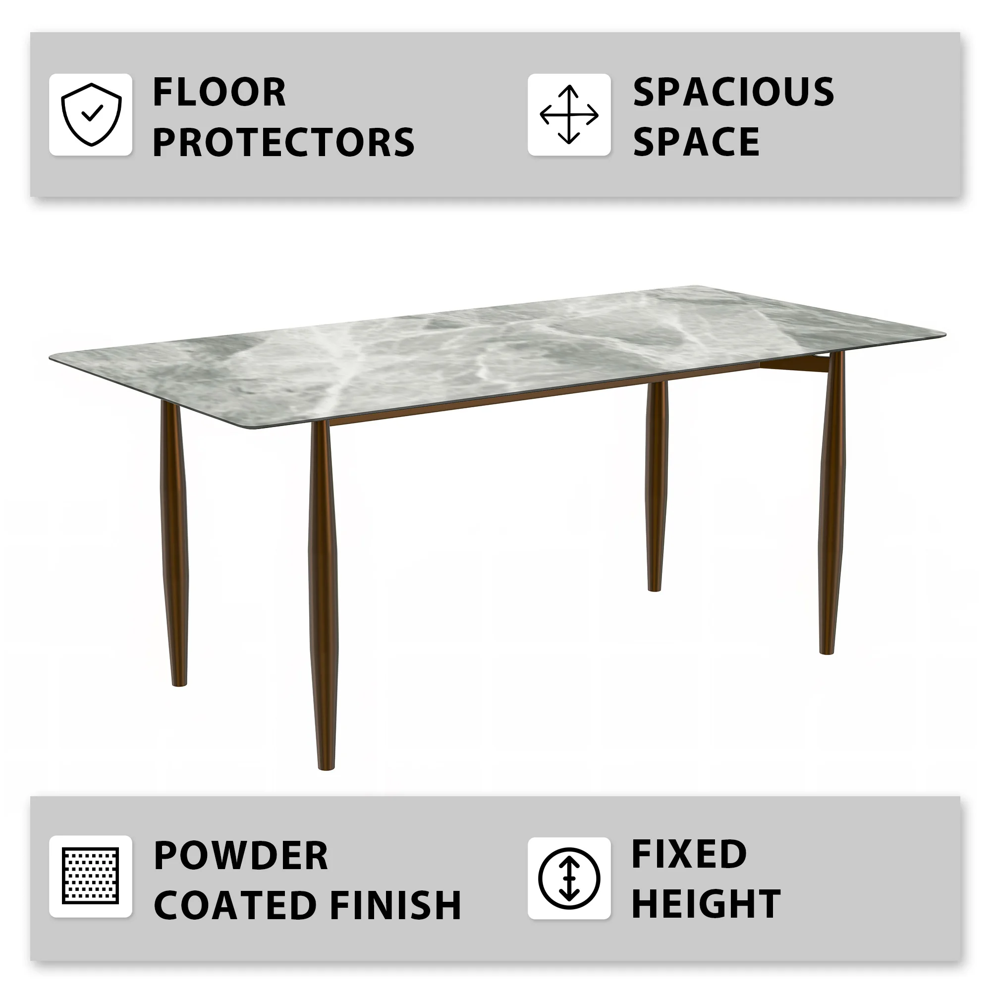 Zinti Series Modern Dining Table Bronze Base, With 55" Light Grey Sintered Stone Top