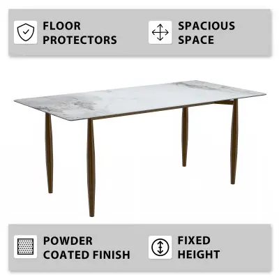 Zinti Series Modern Dining Table Bronze Base, With 55" Medium Grey Sintered Stone Top