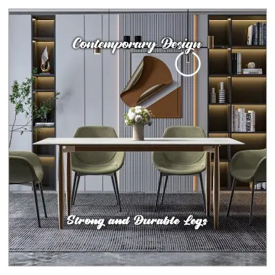 Zinti Series Modern Dining Table Bronze Base, With 55" White Sintered Stone Top