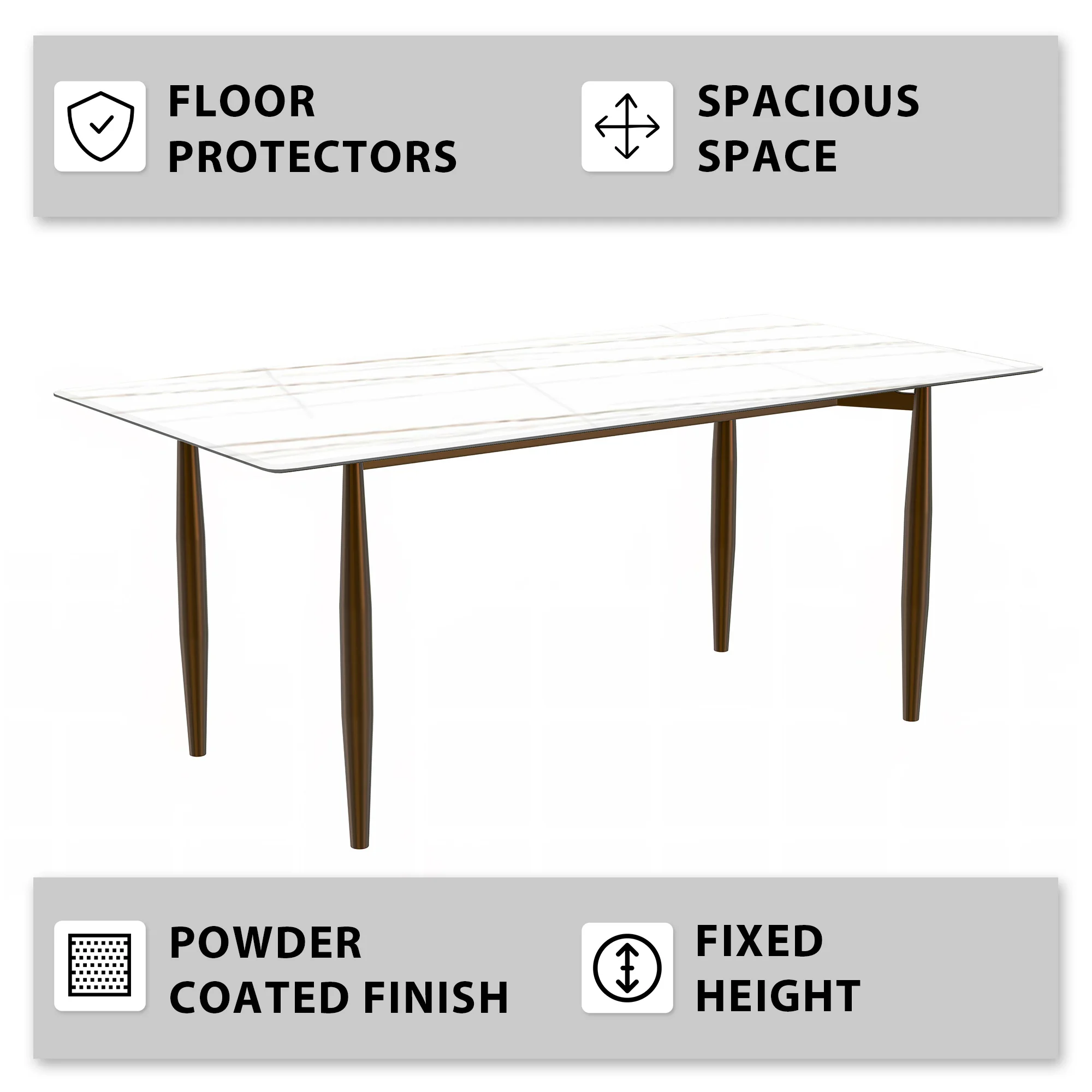 Zinti Series Modern Dining Table Bronze Base, With 55" White/Gold Sintered Stone Top