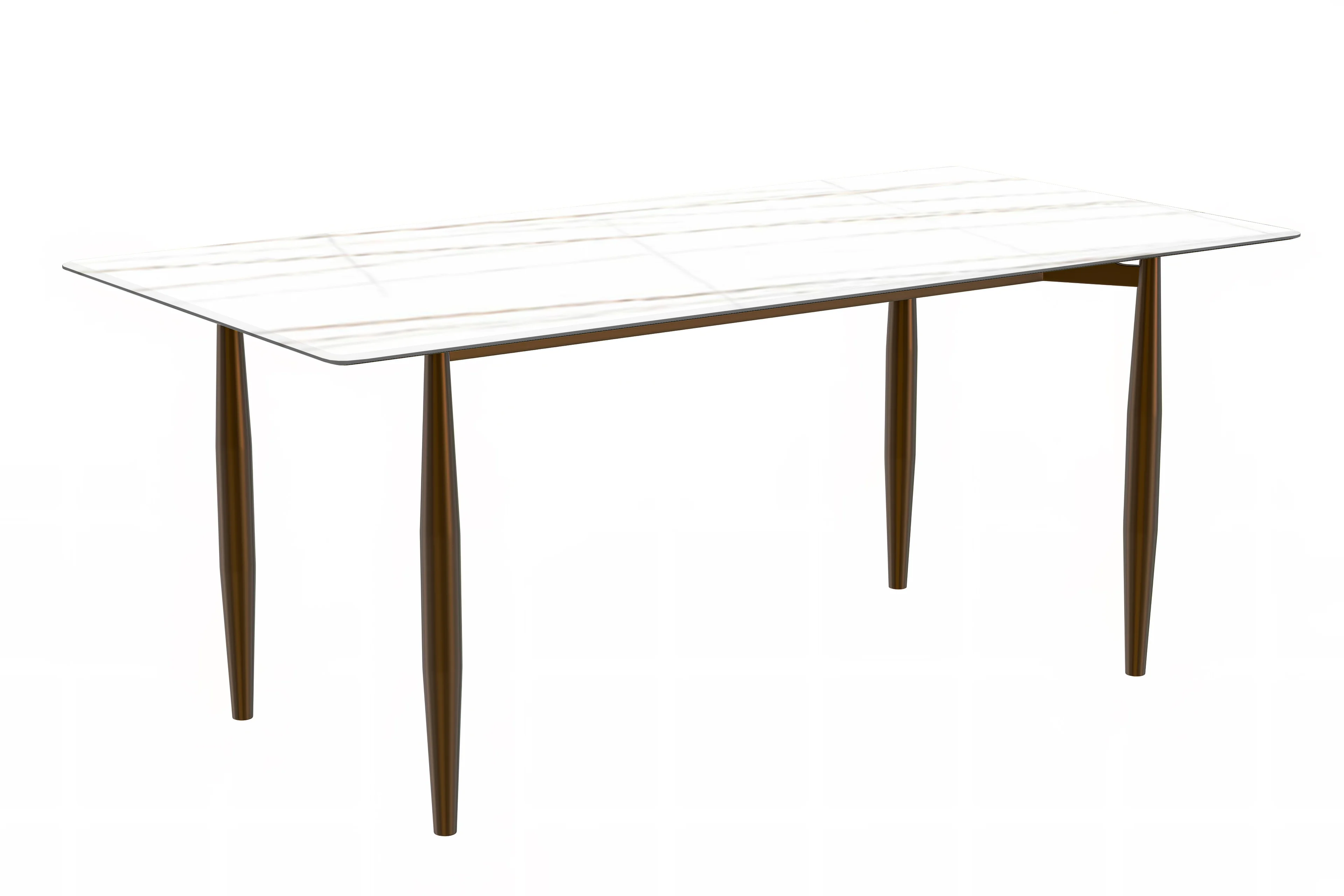Zinti Series Modern Dining Table Bronze Base, With 55" White/Gold Sintered Stone Top