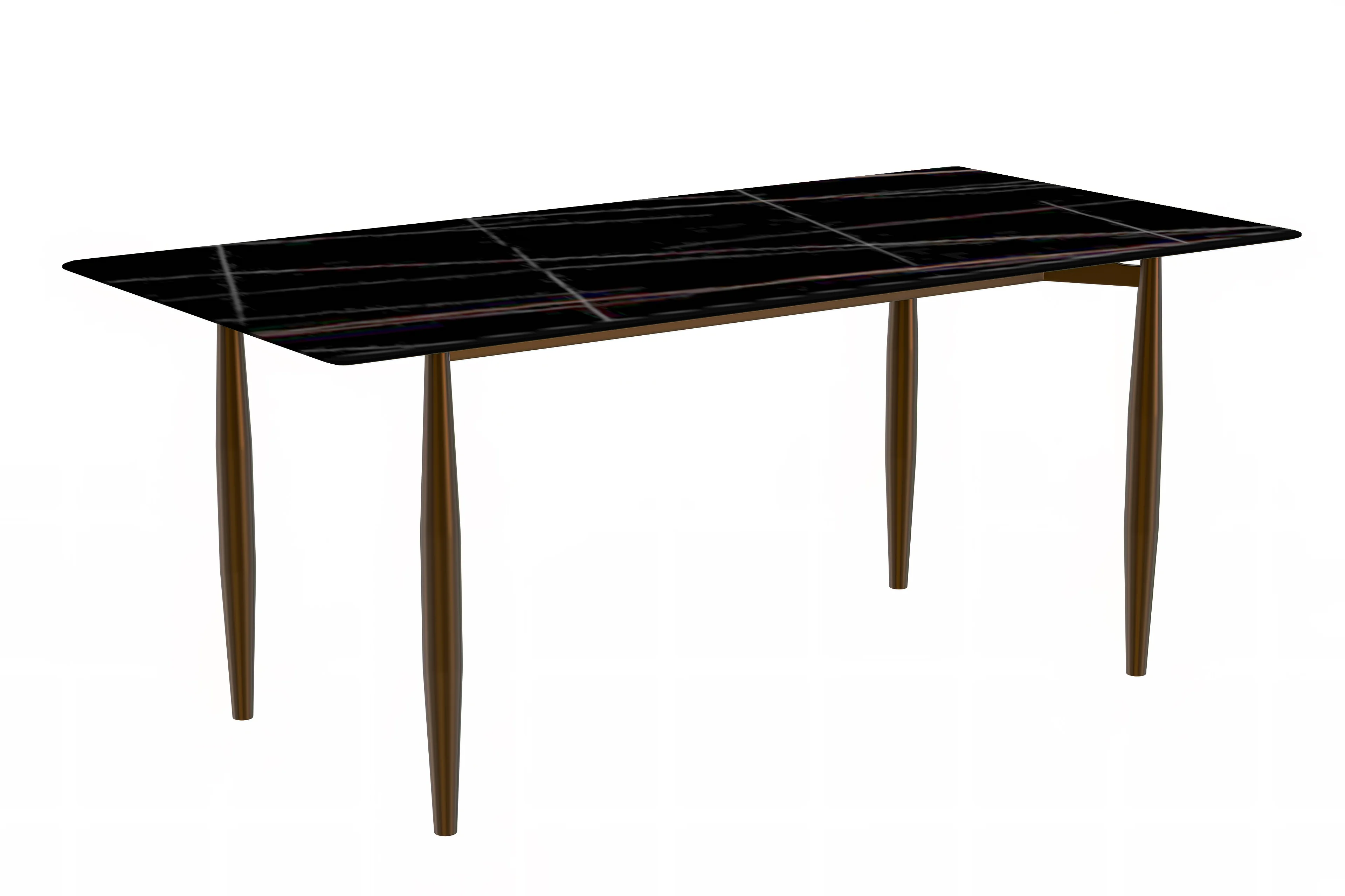 Zinti Series Modern Dining Table Bronze Base, With 62" Black/Gold Sintered Stone Top