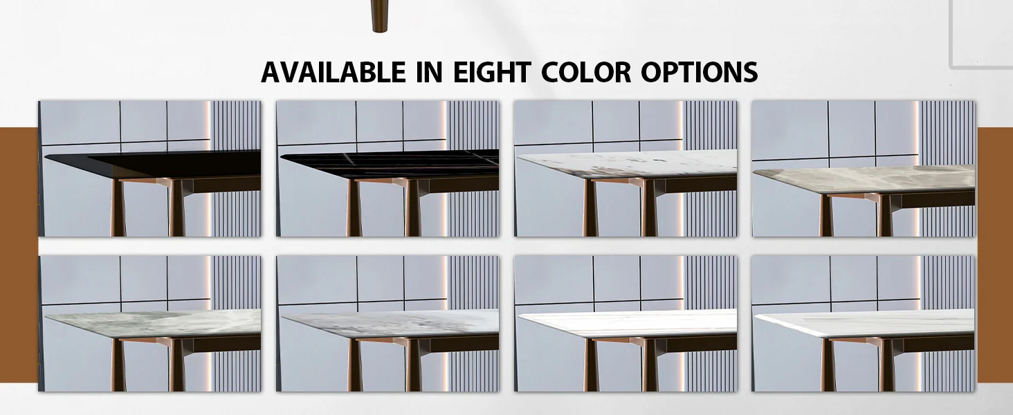 Zinti Series Modern Dining Table Bronze Base, With 62" White Grey Sintered Stone Top