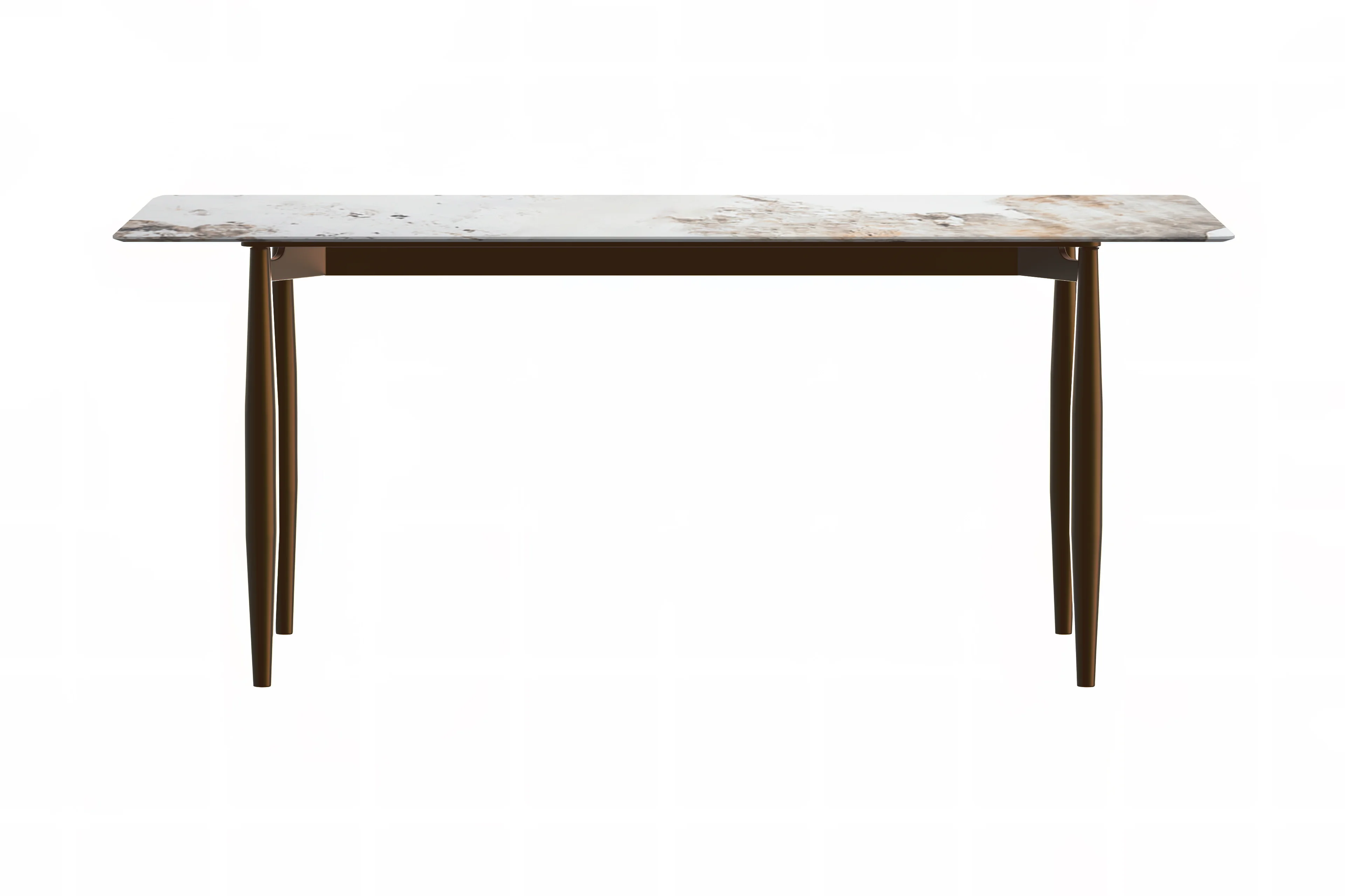 Zinti Series Modern Dining Table Bronze Base, With 62" White Grey Sintered Stone Top