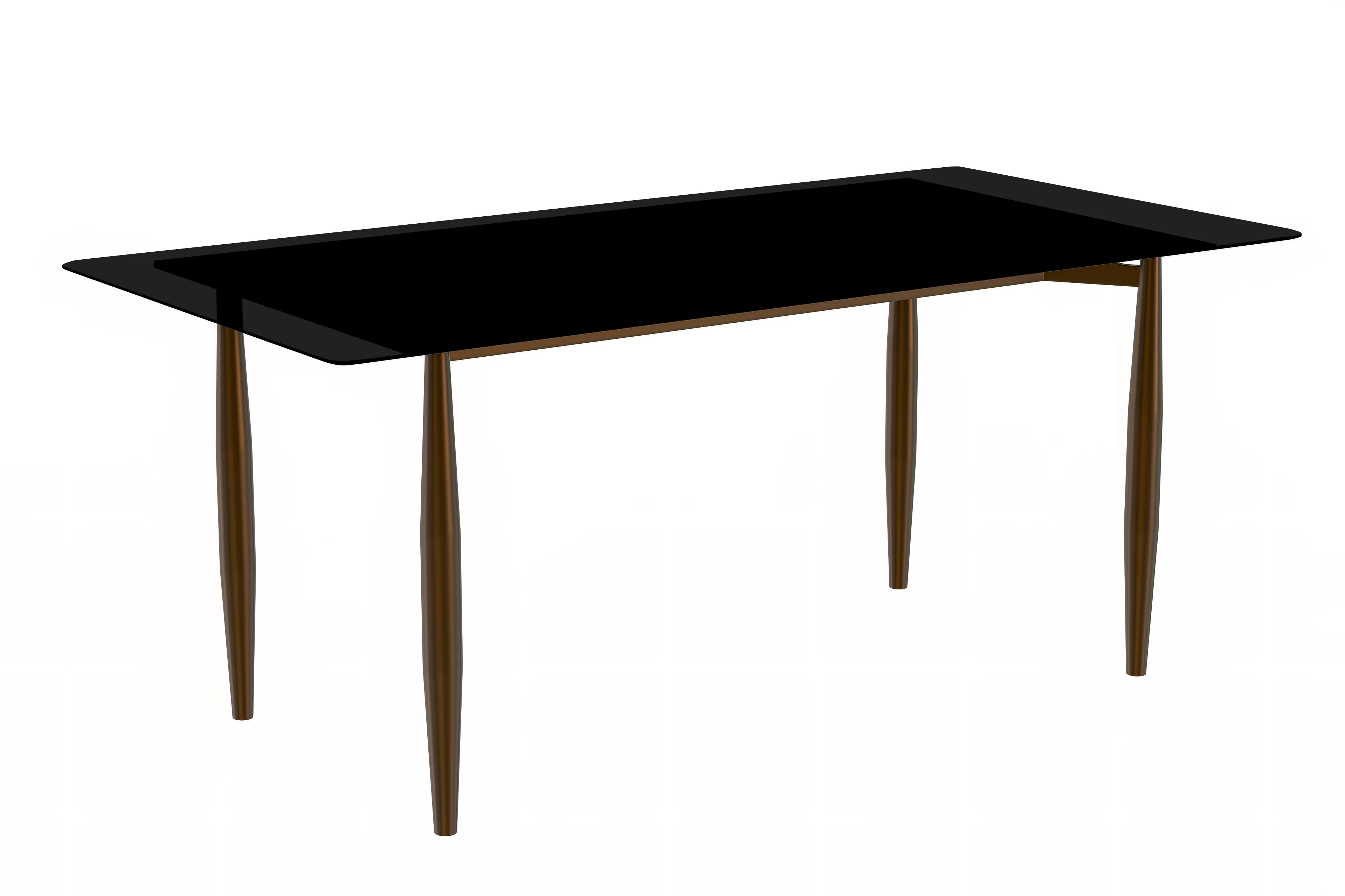 Zinti Series Modern Dining Table Bronze Base, With 71" Black Glass Top