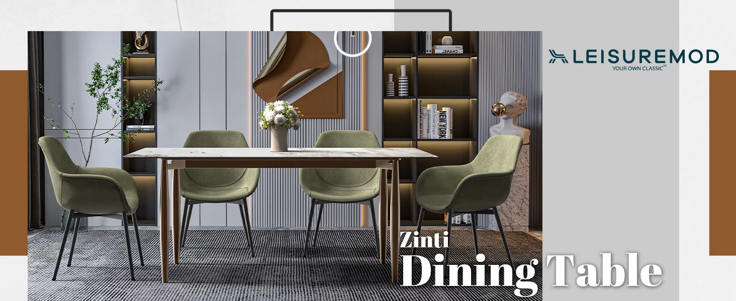 Zinti Series Modern Dining Table Bronze Base, With 71" White Grey Sintered Stone Top