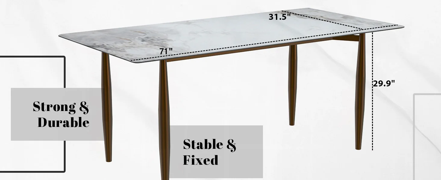 Zinti Series Modern Dining Table Bronze Base, With 71" Medium Grey Sintered Stone Top