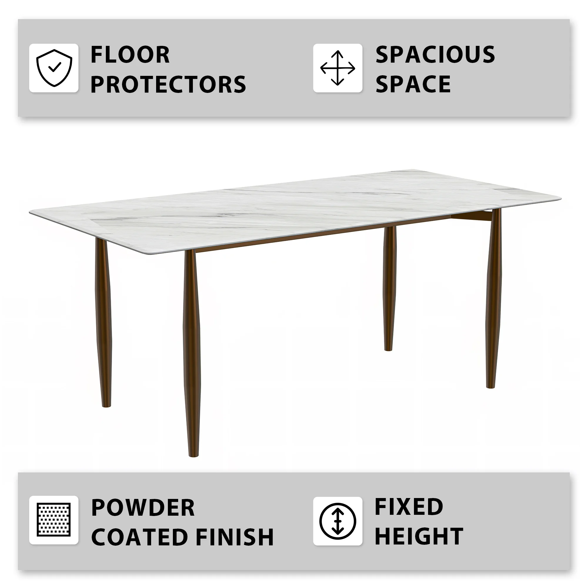 Zinti Series Modern Dining Table Bronze Base, With 71" White Sintered Stone Top