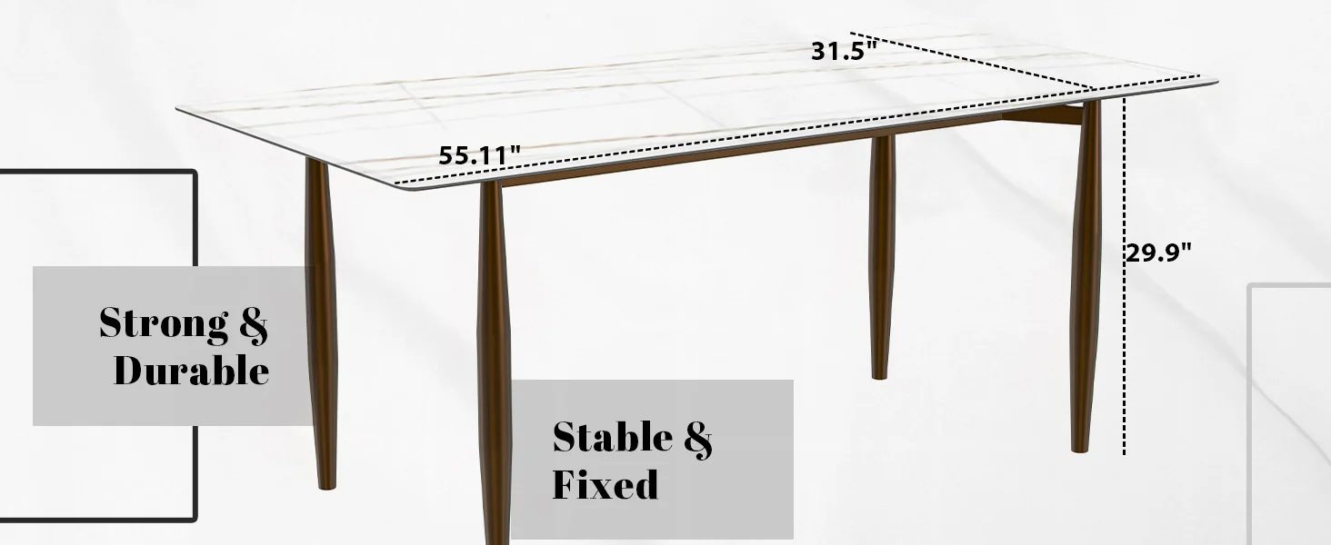 Zinti Series Modern Dining Table Bronze Base, With 71" White/Gold Sintered Stone Top