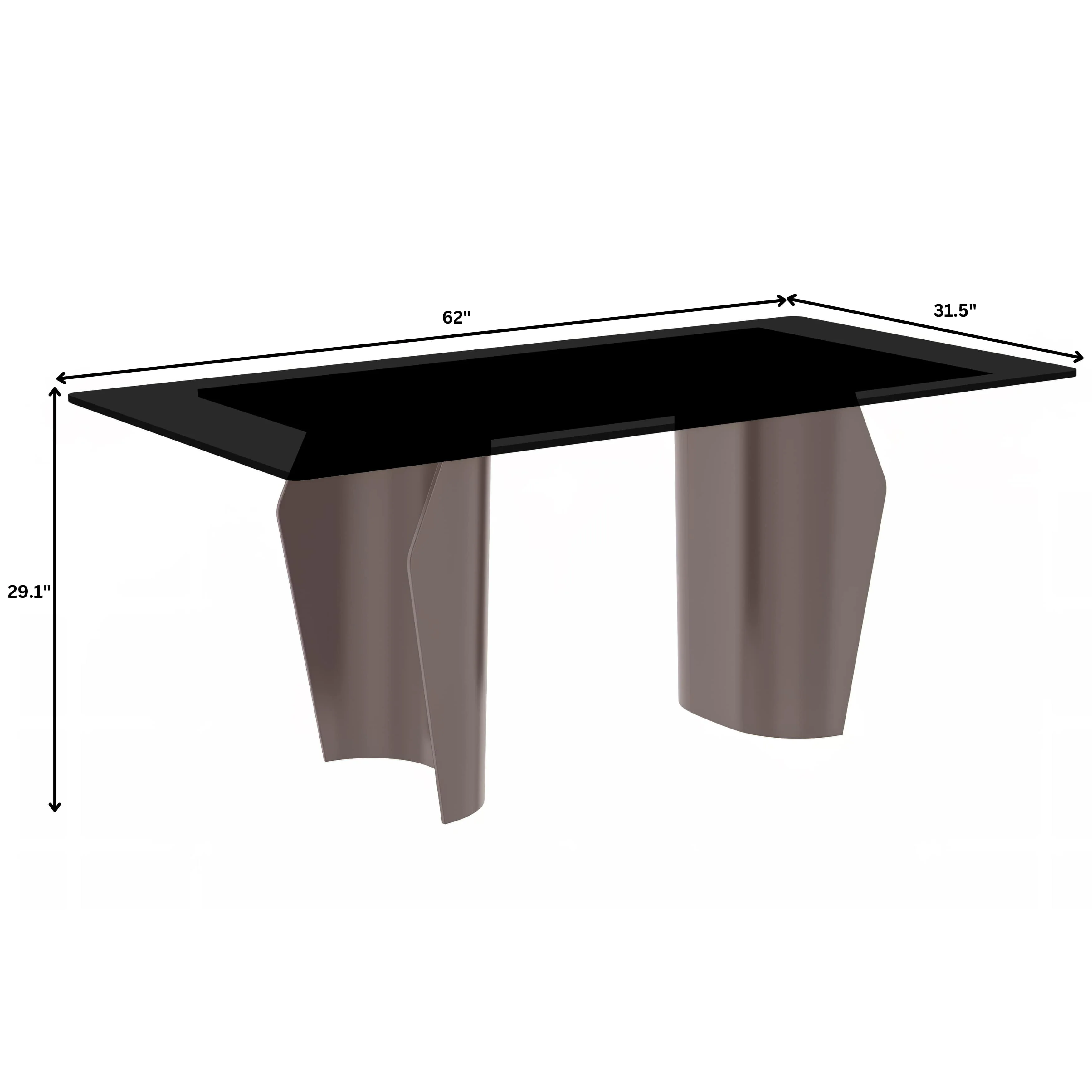 Zelan Series Modern Dining Table Champagne Gold Stainless steel Base, With 62" Black Glass Top
