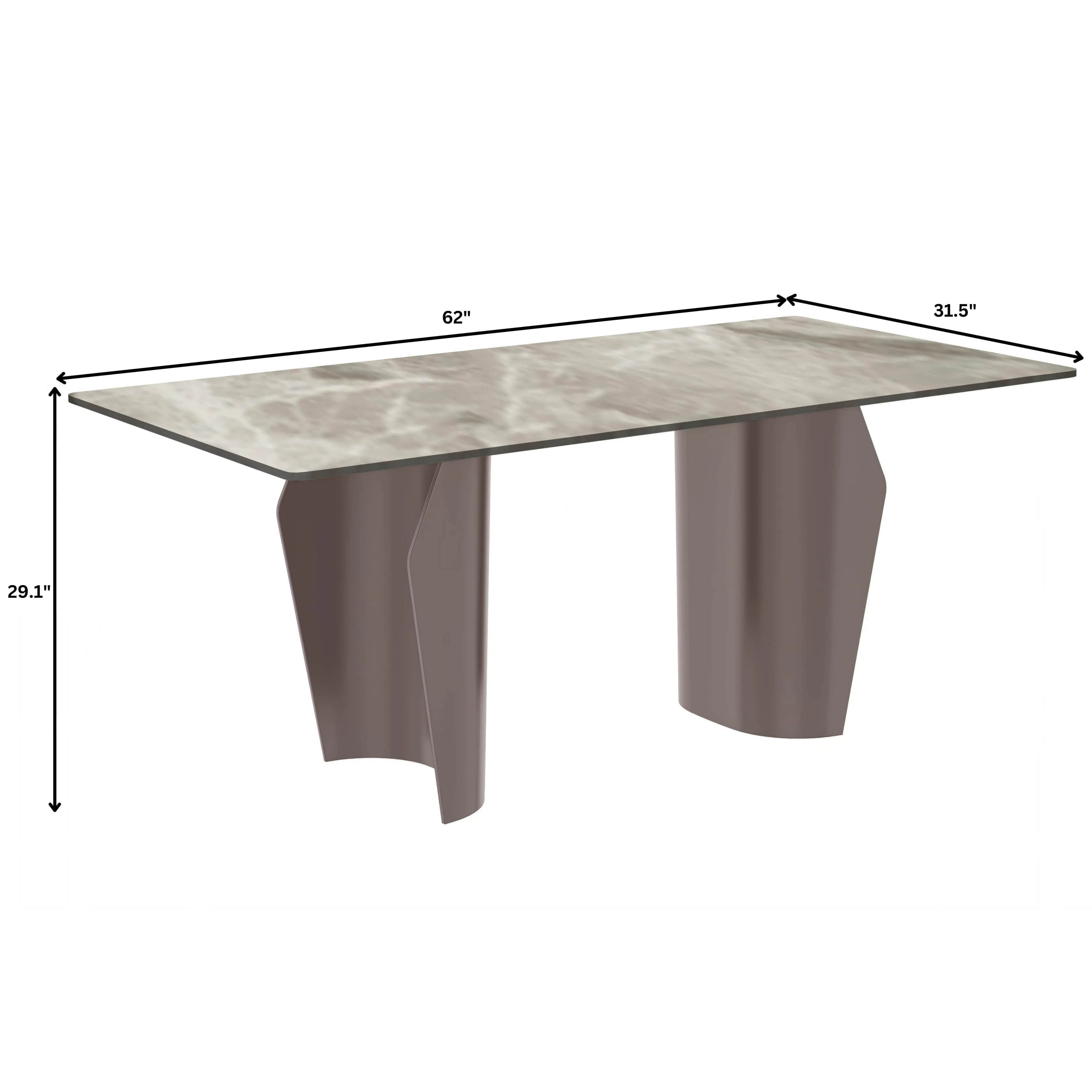 Zelan Series Modern Dining Table Champagne Gold Stainless steel Base, With 62" Deep Grey Sintered Stone Top