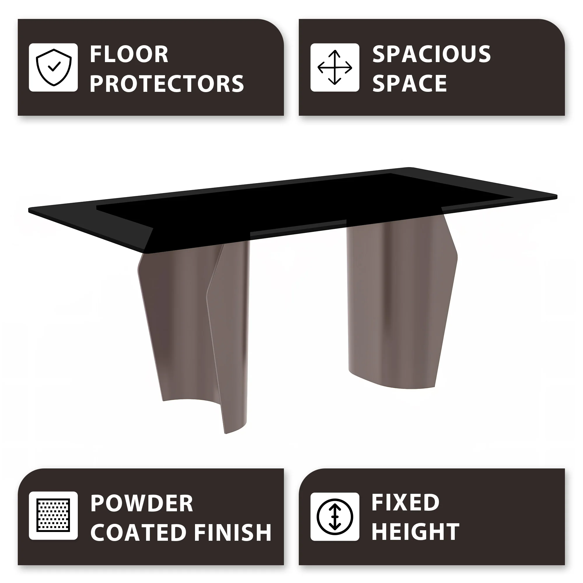 Zelan Series Modern Dining Table Champagne Gold Stainless steel Base, With 71" Black Glass Top