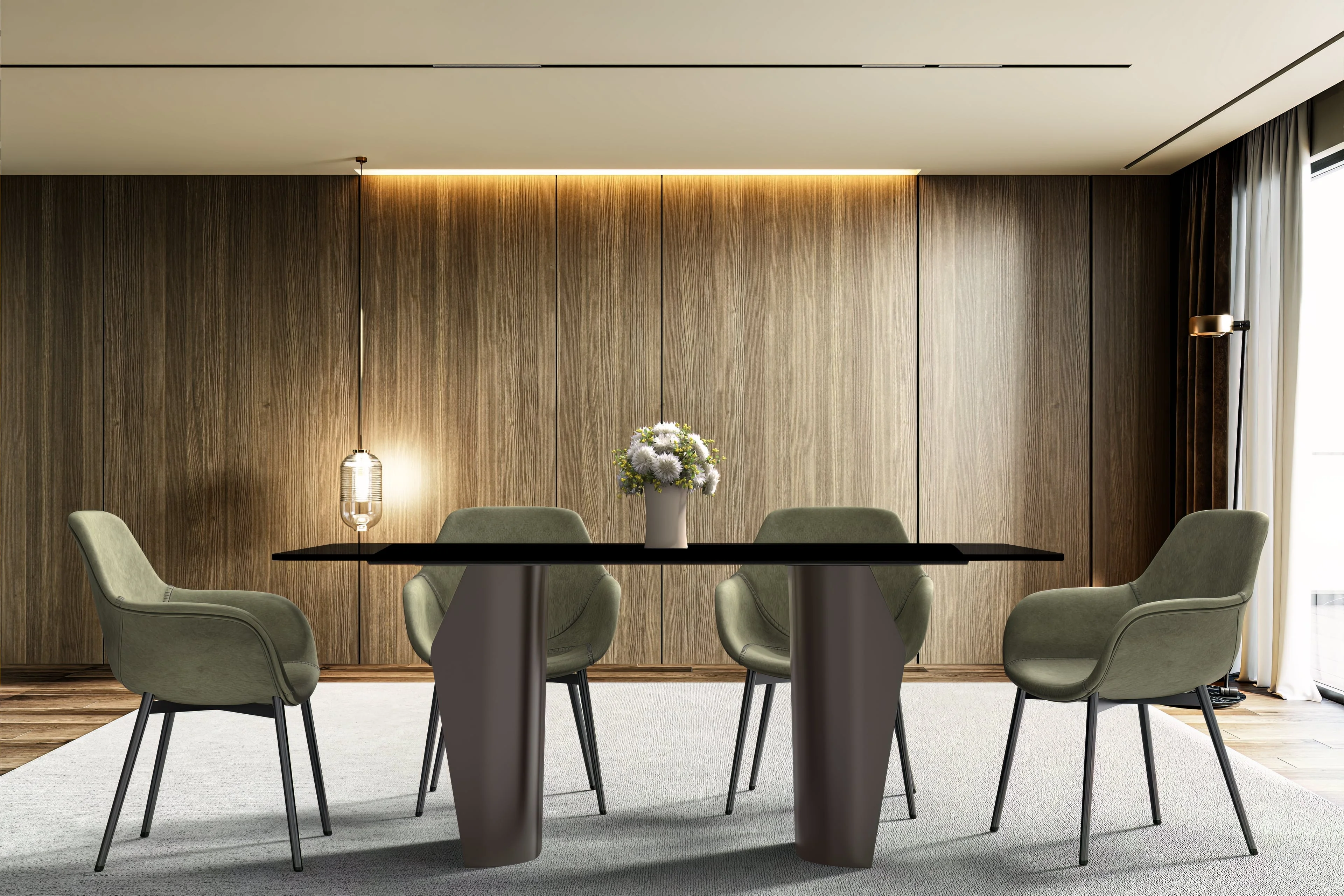 Zelan Series Modern Dining Table Champagne Gold Stainless steel Base, With 71" Black Glass Top