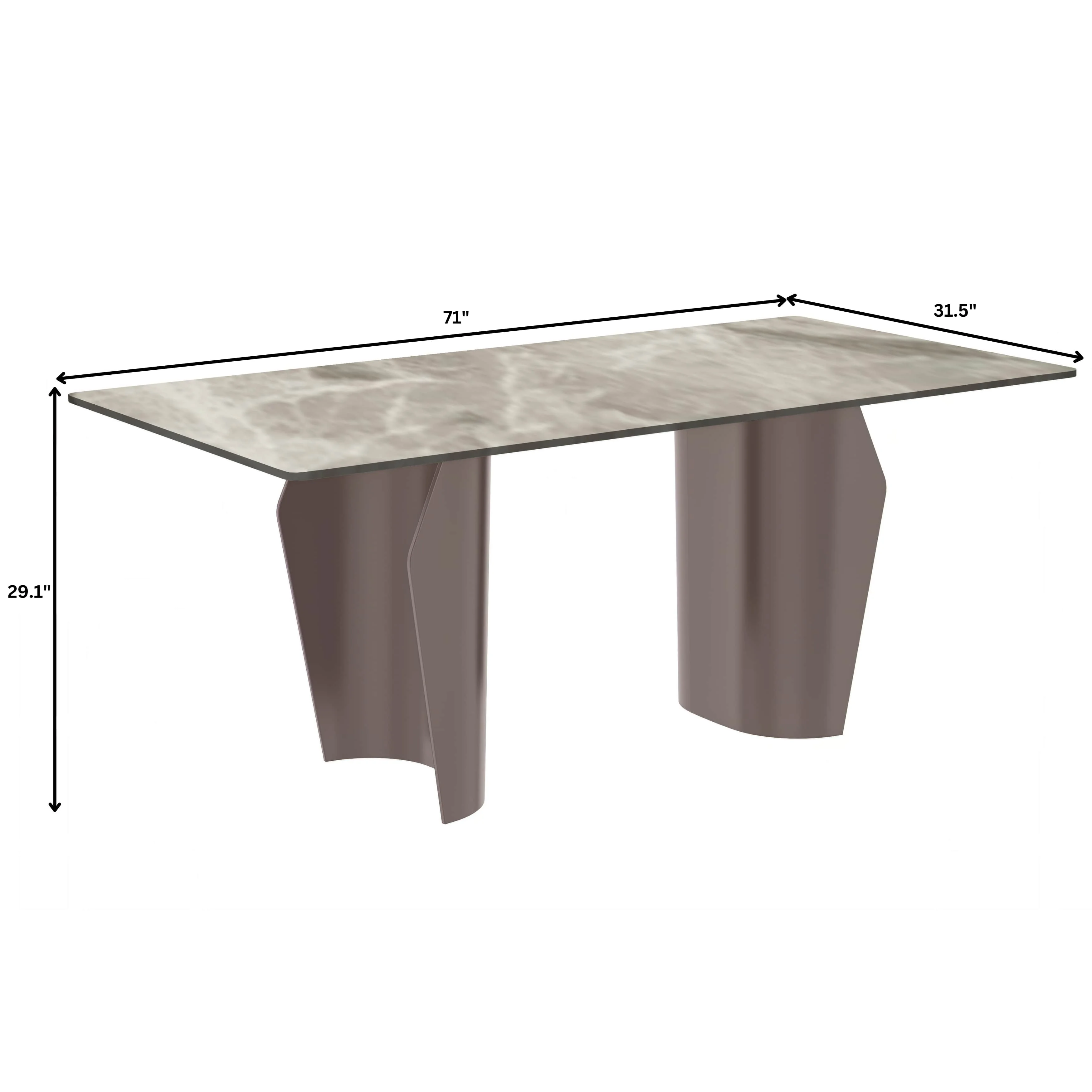 Zelan Series Modern Dining Table Champagne Gold Stainless steel Base, With 71" Deep Grey Sintered Stone Top