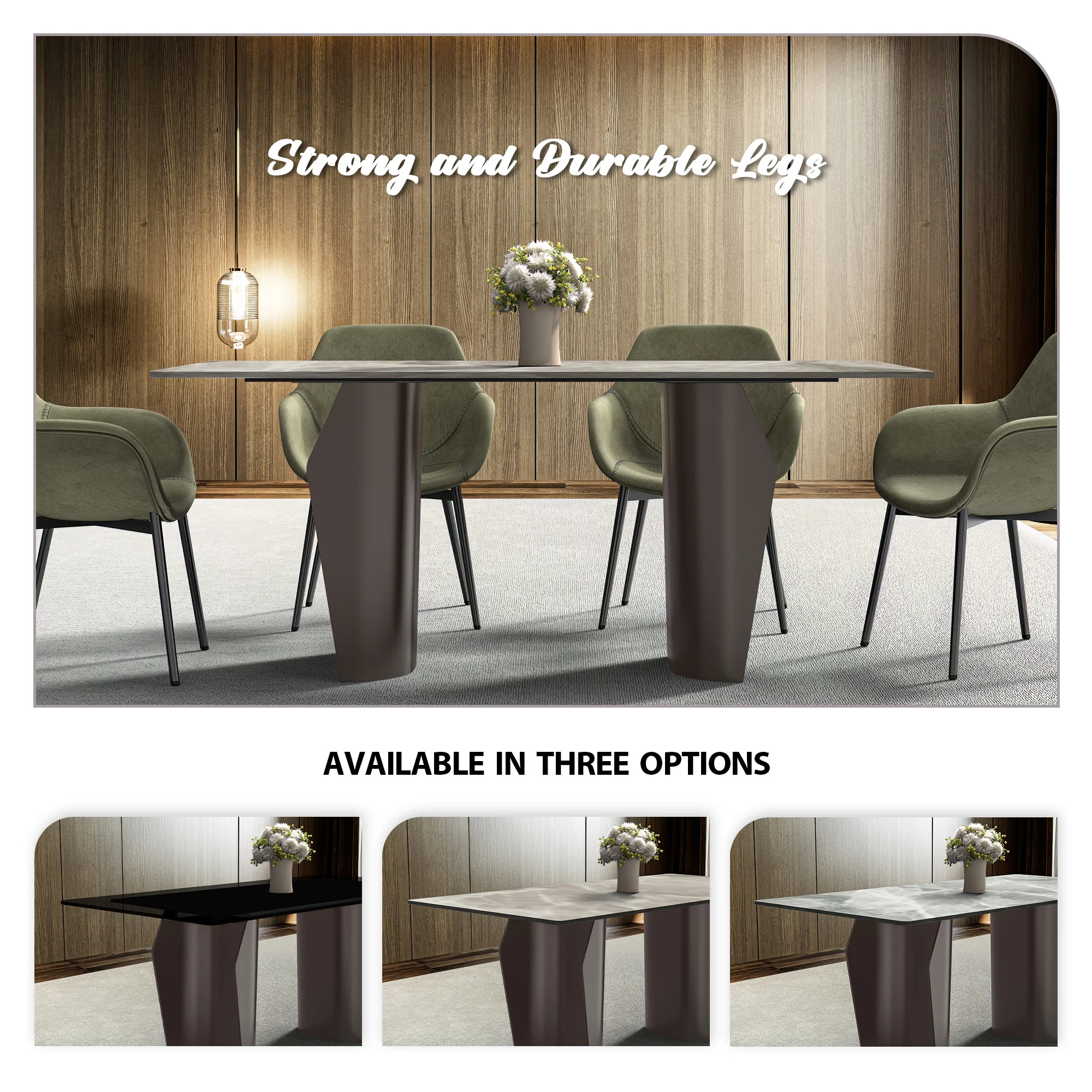 Zelan Series Modern Dining Table Champagne Gold Stainless steel Base, With 71" Deep Grey Sintered Stone Top