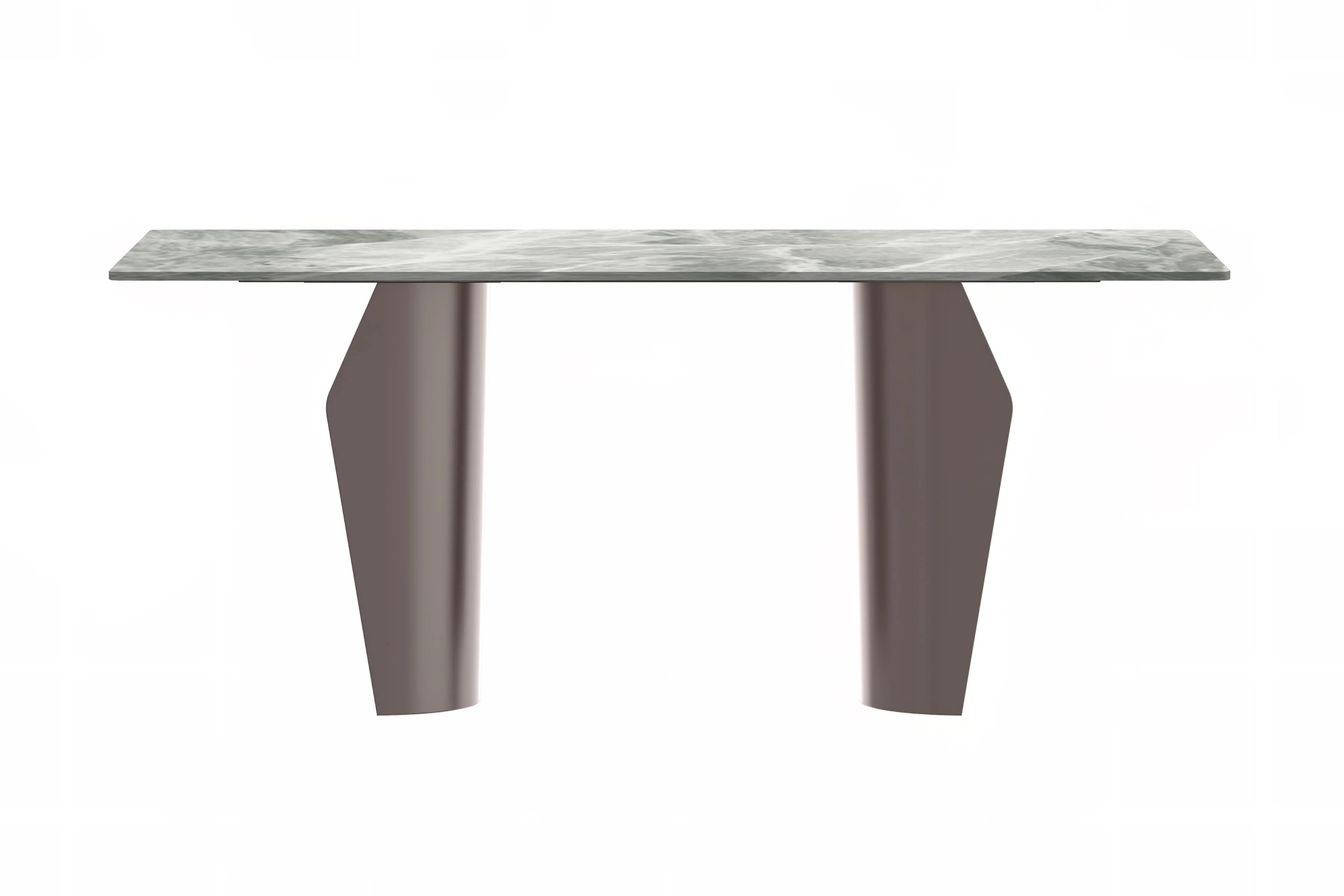 Zelan Series Modern Dining Table Champagne Gold Stainless steel Base, With 71" Light Grey Sintered Stone Top