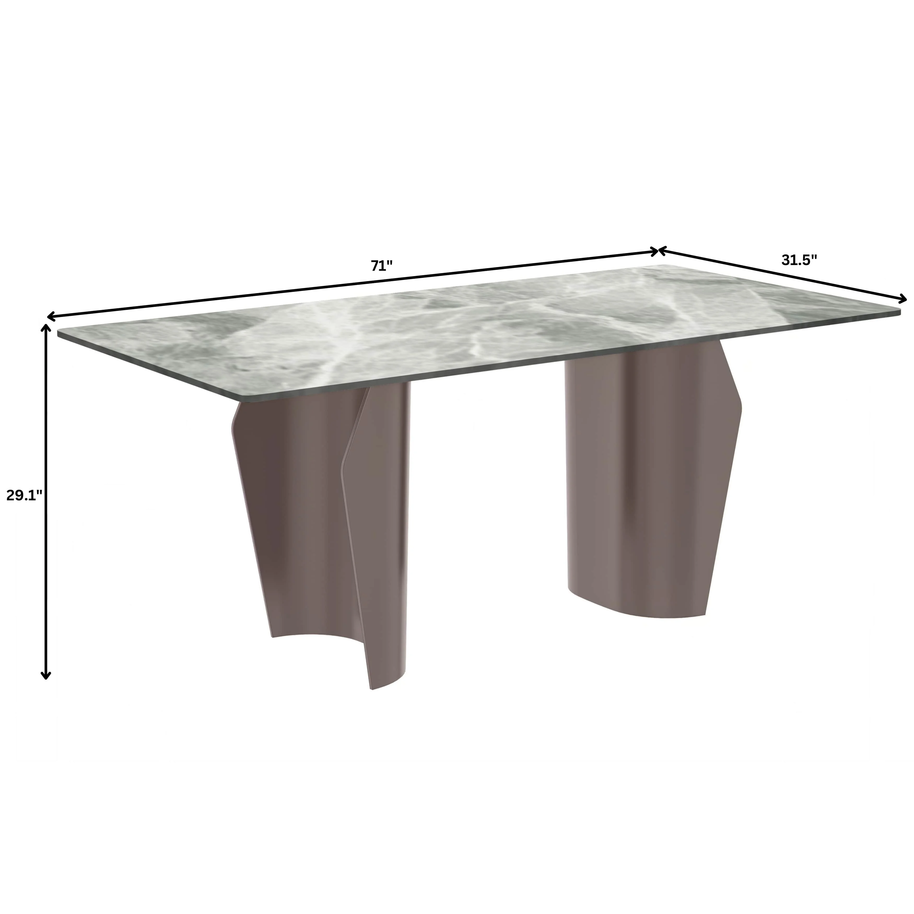 Zelan Series Modern Dining Table Champagne Gold Stainless steel Base, With 71" Light Grey Sintered Stone Top