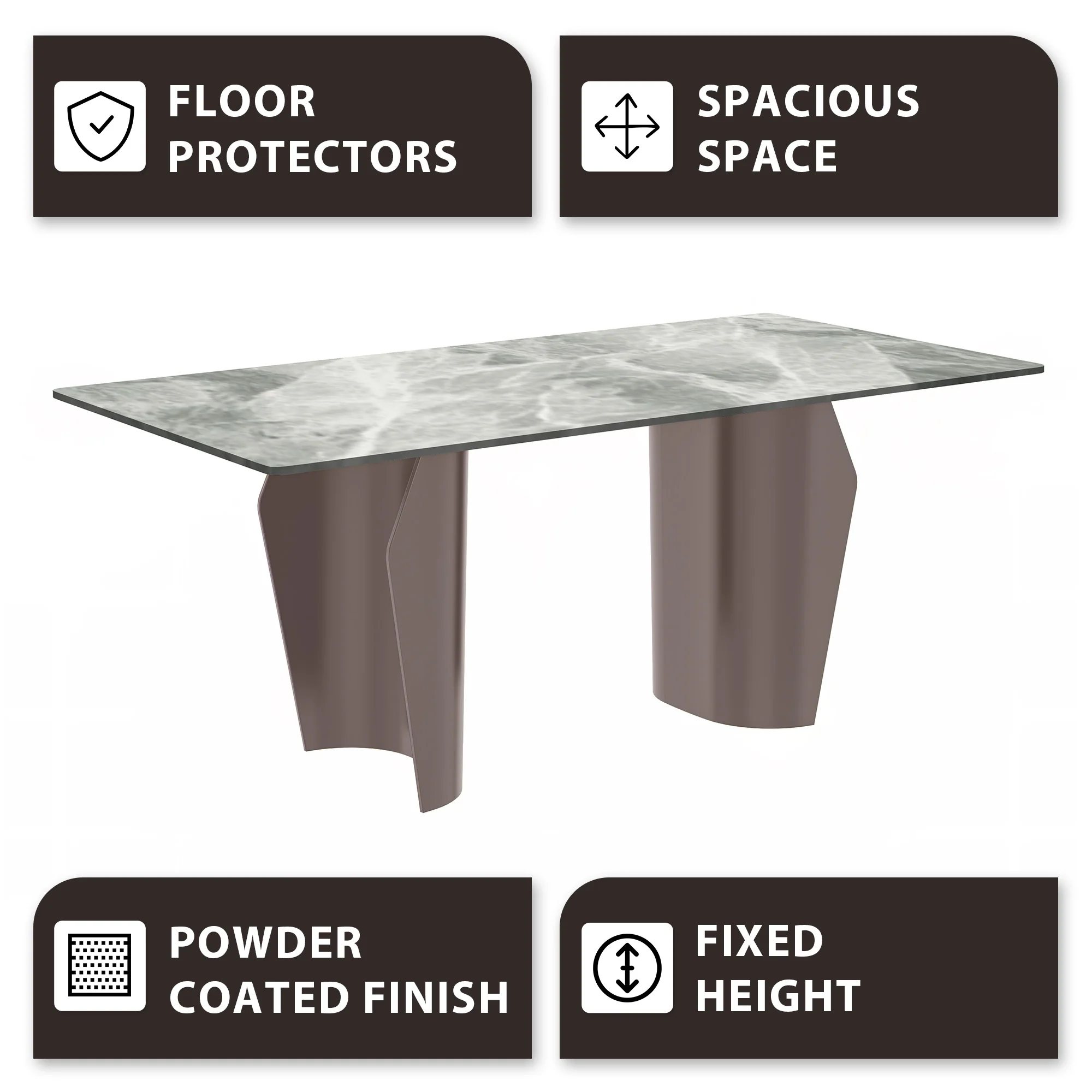 Zelan Series Modern Dining Table Champagne Gold Stainless steel Base, With 71" Light Grey Sintered Stone Top