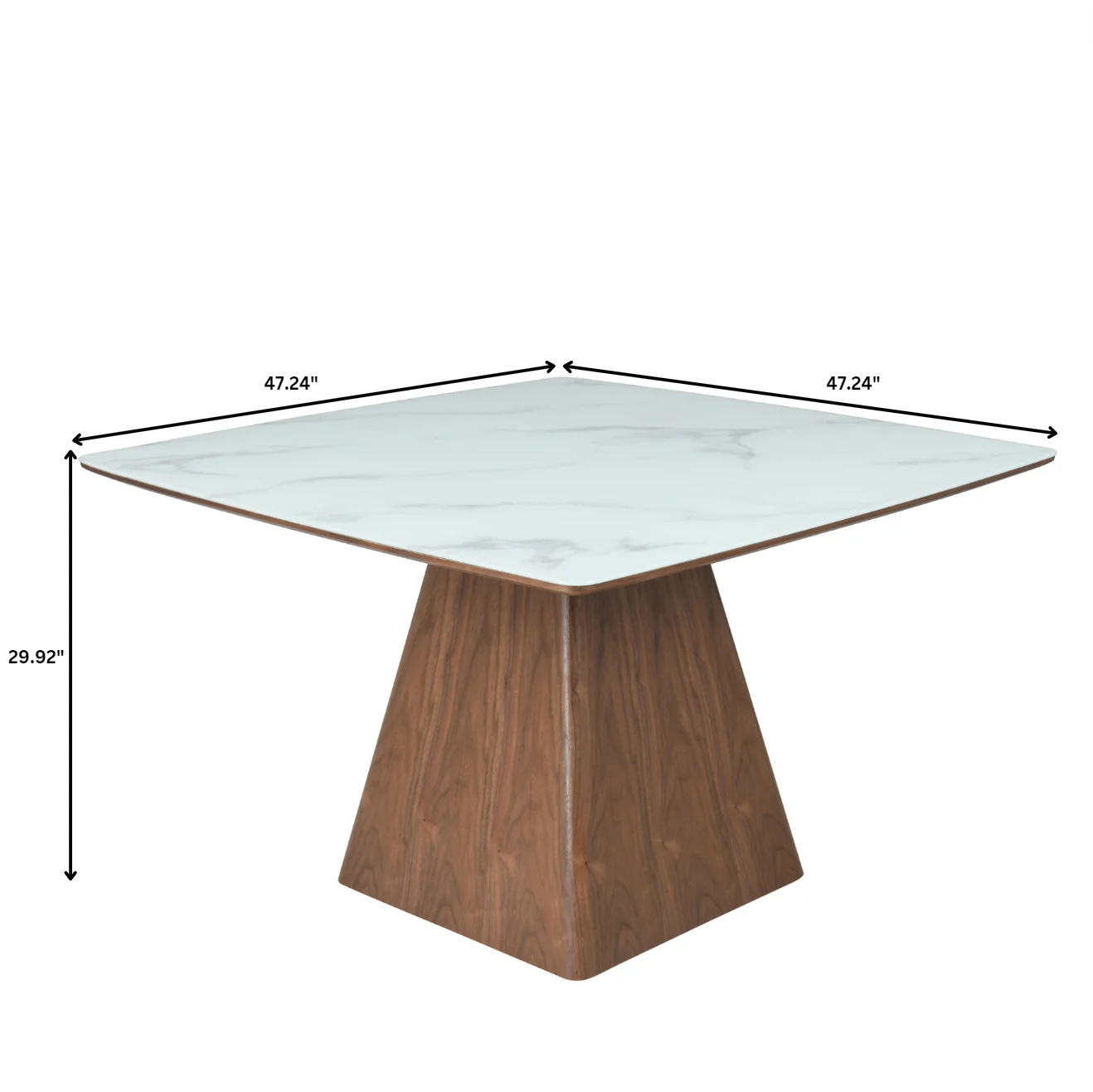 Zephry Collection Modern Dining Wooden Square Dining Table Walnut With Marbled Top