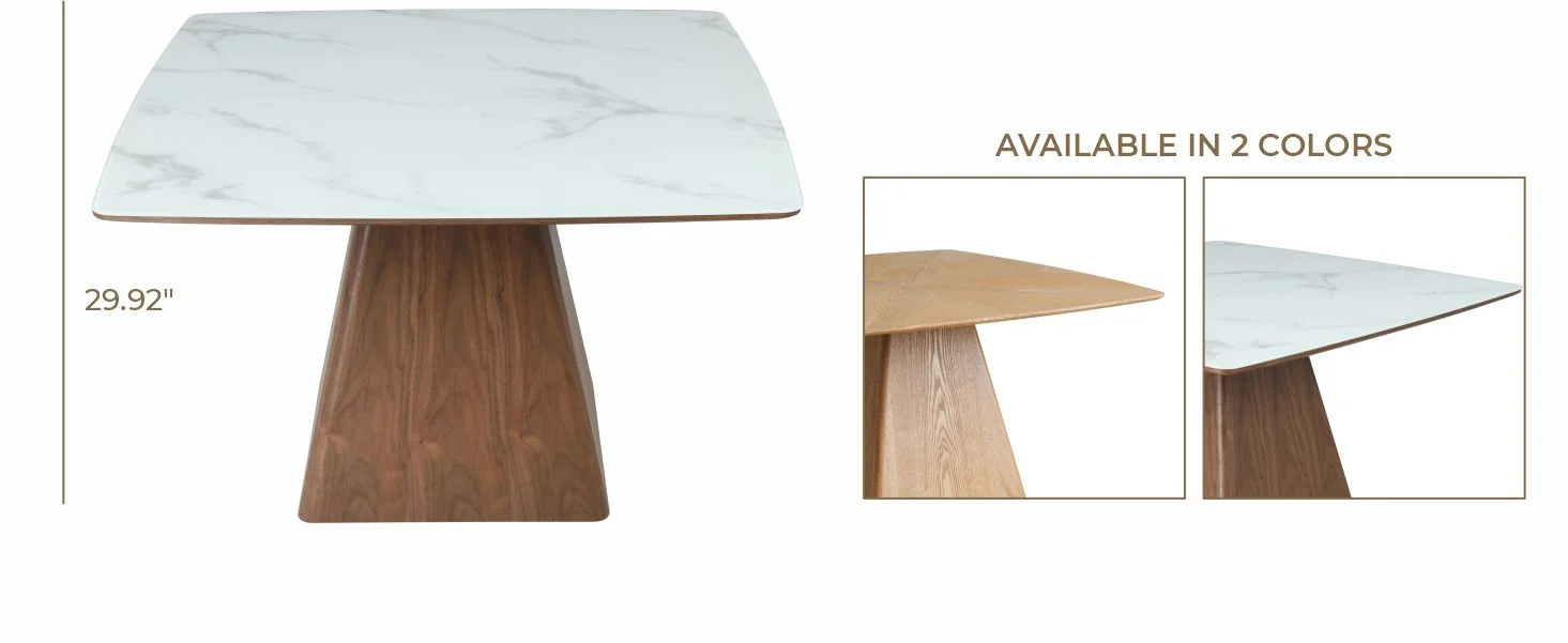 Zephry Collection Modern Dining Wooden Square Dining Table Walnut With Marbled Top
