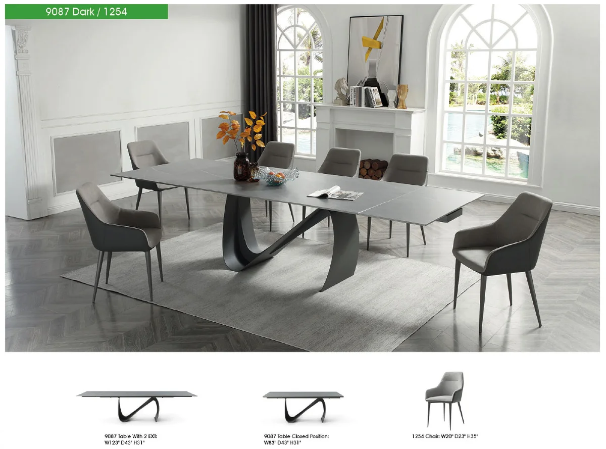 9087 Table Dark grey with 1254 chairs