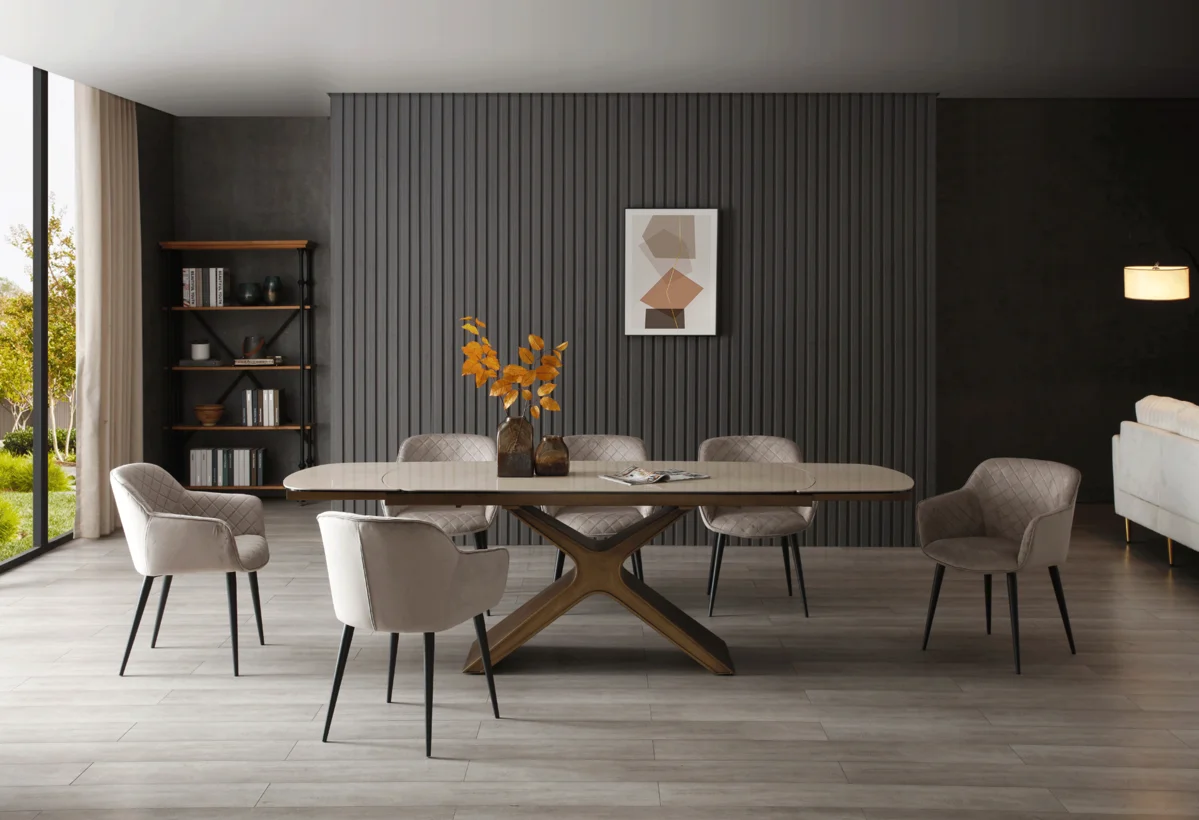 9368 Table Taupe with 1117 chairs