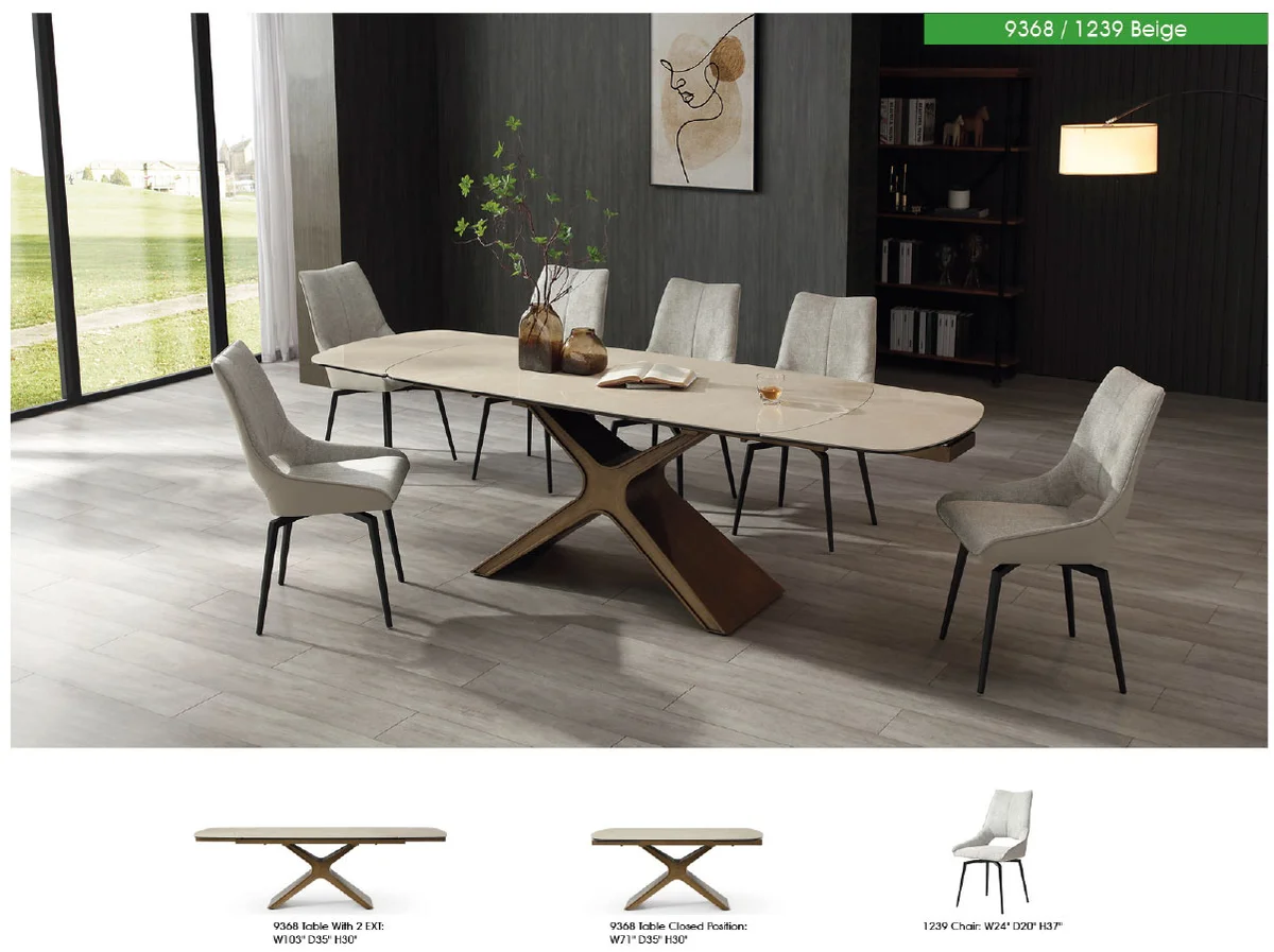 9368 Table Taupe with 1239 swivel beige chairs