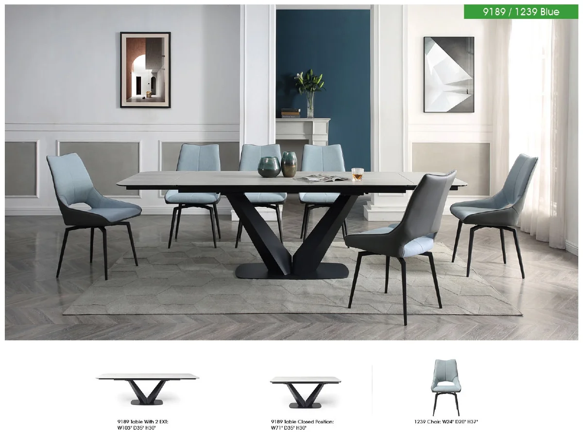 9189 Table with 1239 swivel blue chairs