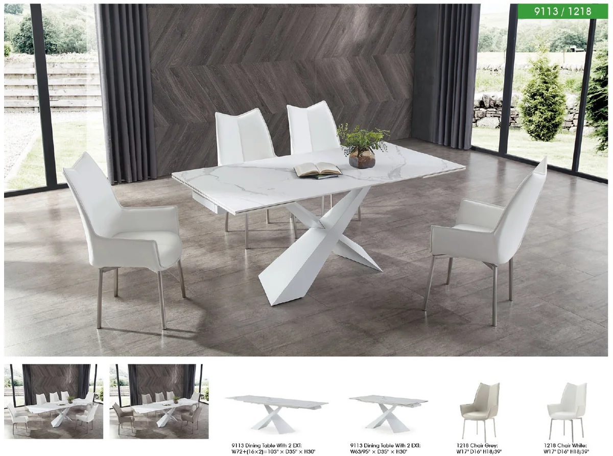 9113 Dinning Table White w/ext