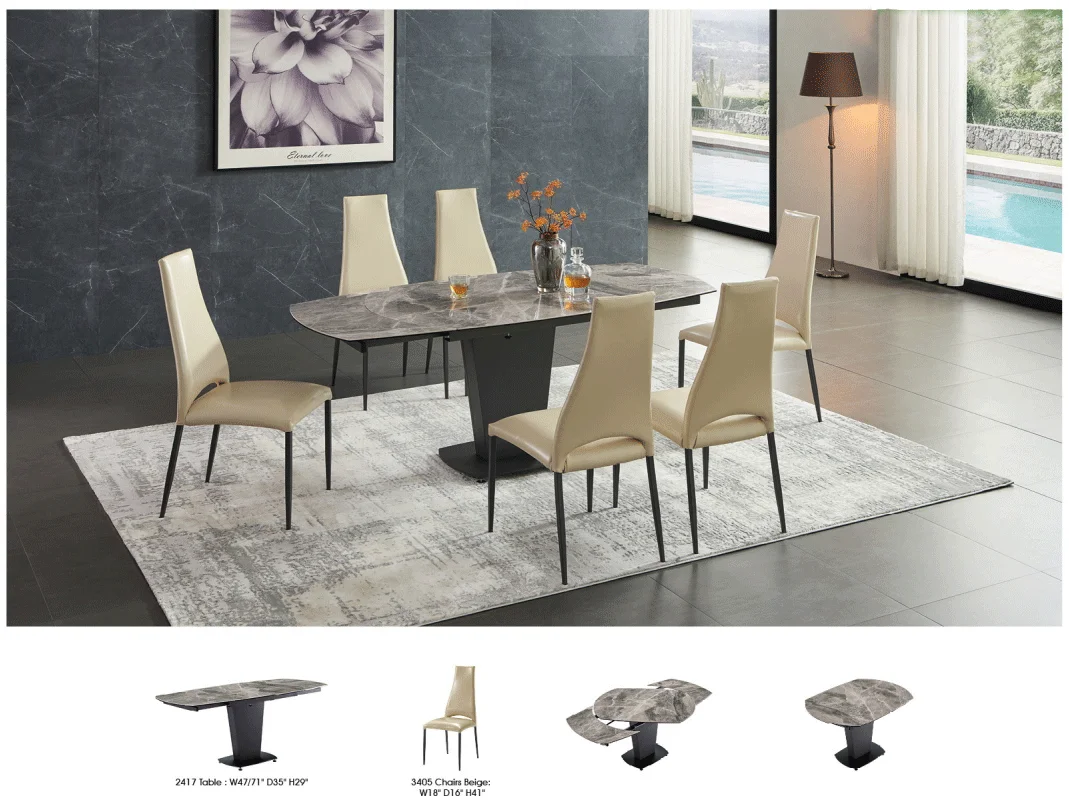 2417 Marble Table Grey with 3405 Chairs Cream