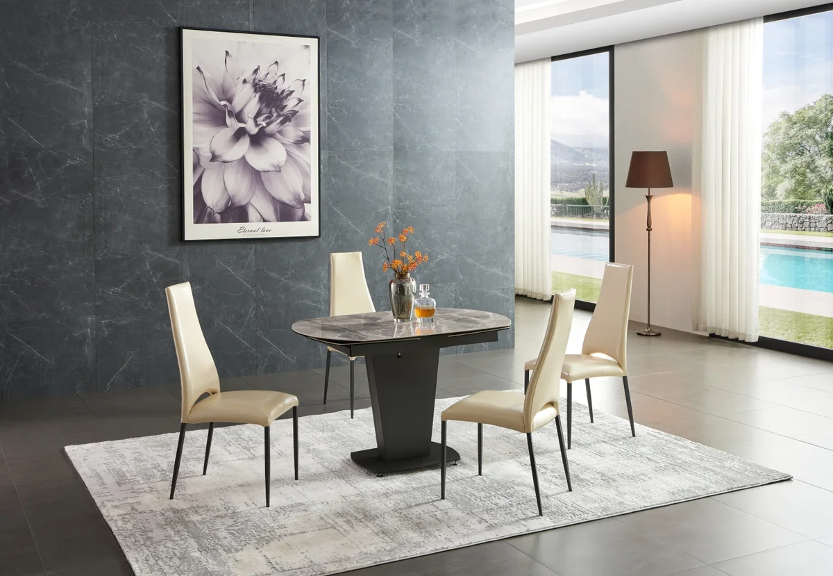 2417 Marble Table Grey with 3405 Chairs Cream