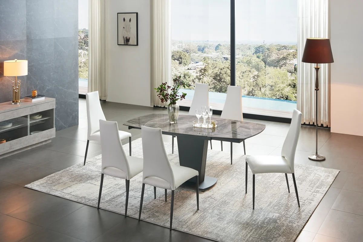 2417 Marble Table Grey with 3405 Chairs Cream