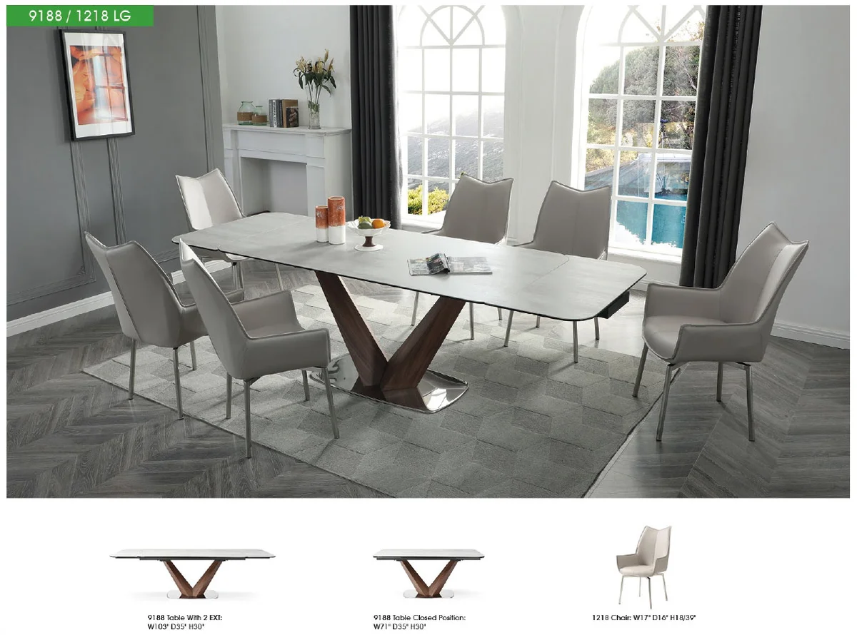 9188 Table with 1218 swivel grey taupe chairs