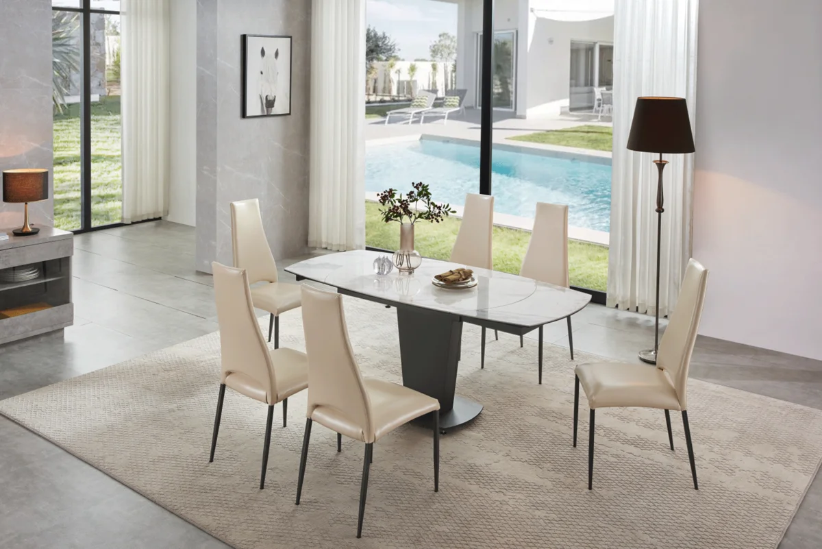 2417 Marble Table White with 3405 Cream Chairs