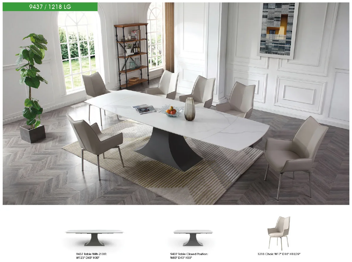 9437 Dining Table with 1218 swivel grey Taupe chairs