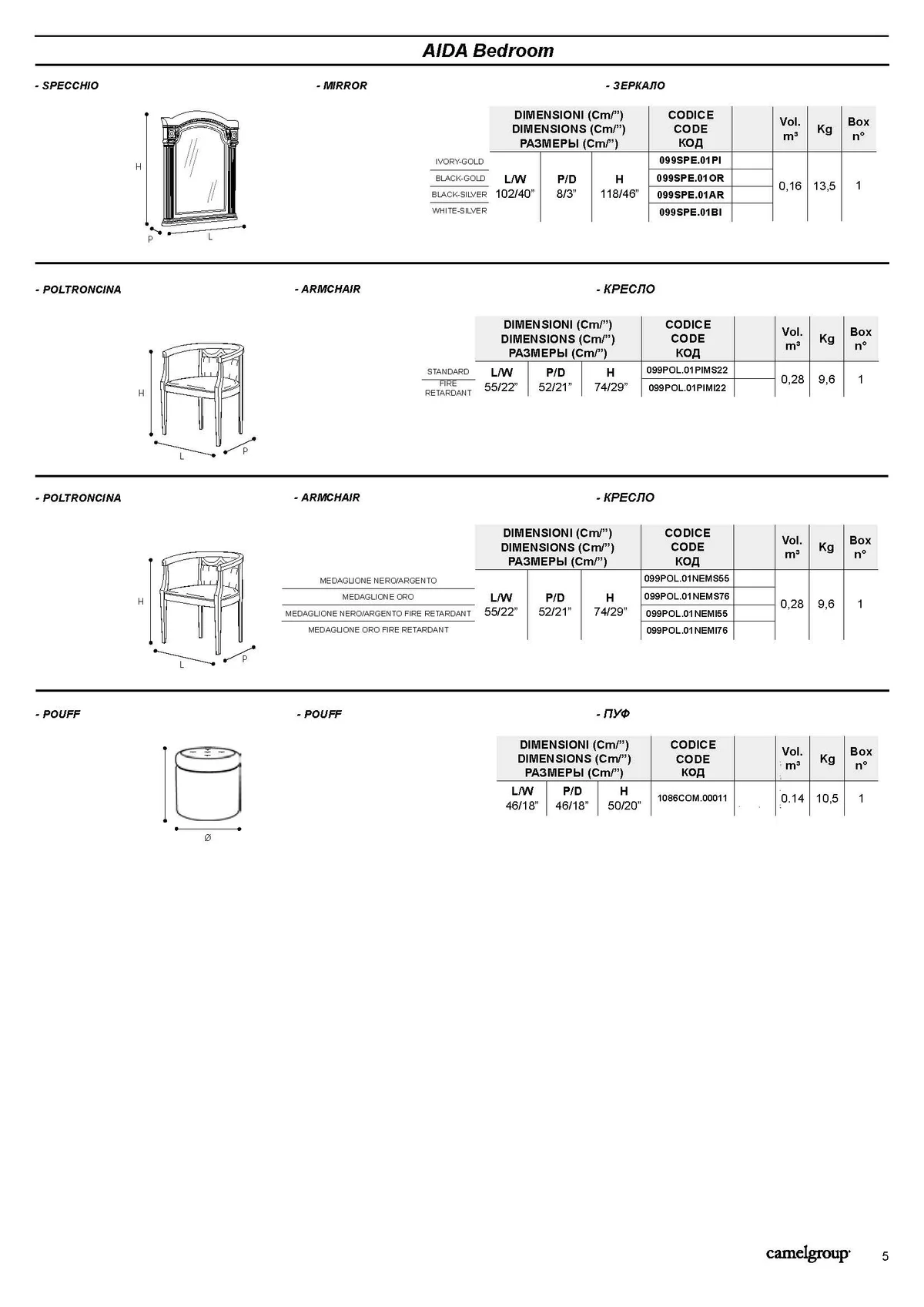 Aida Ivory Bedroom w/Gold, Camelgroup Italy