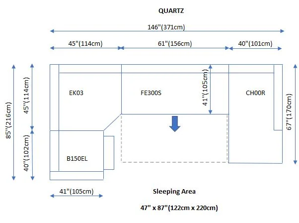 Quartz Sectional Right w/Electric Recliner and Bed