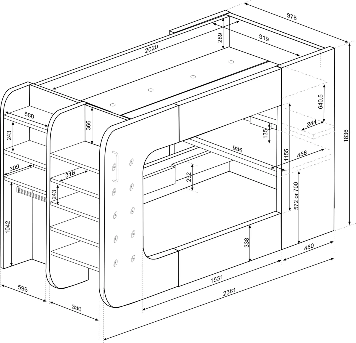 Gamer Bed 35.43" x 78.7" Natural Color