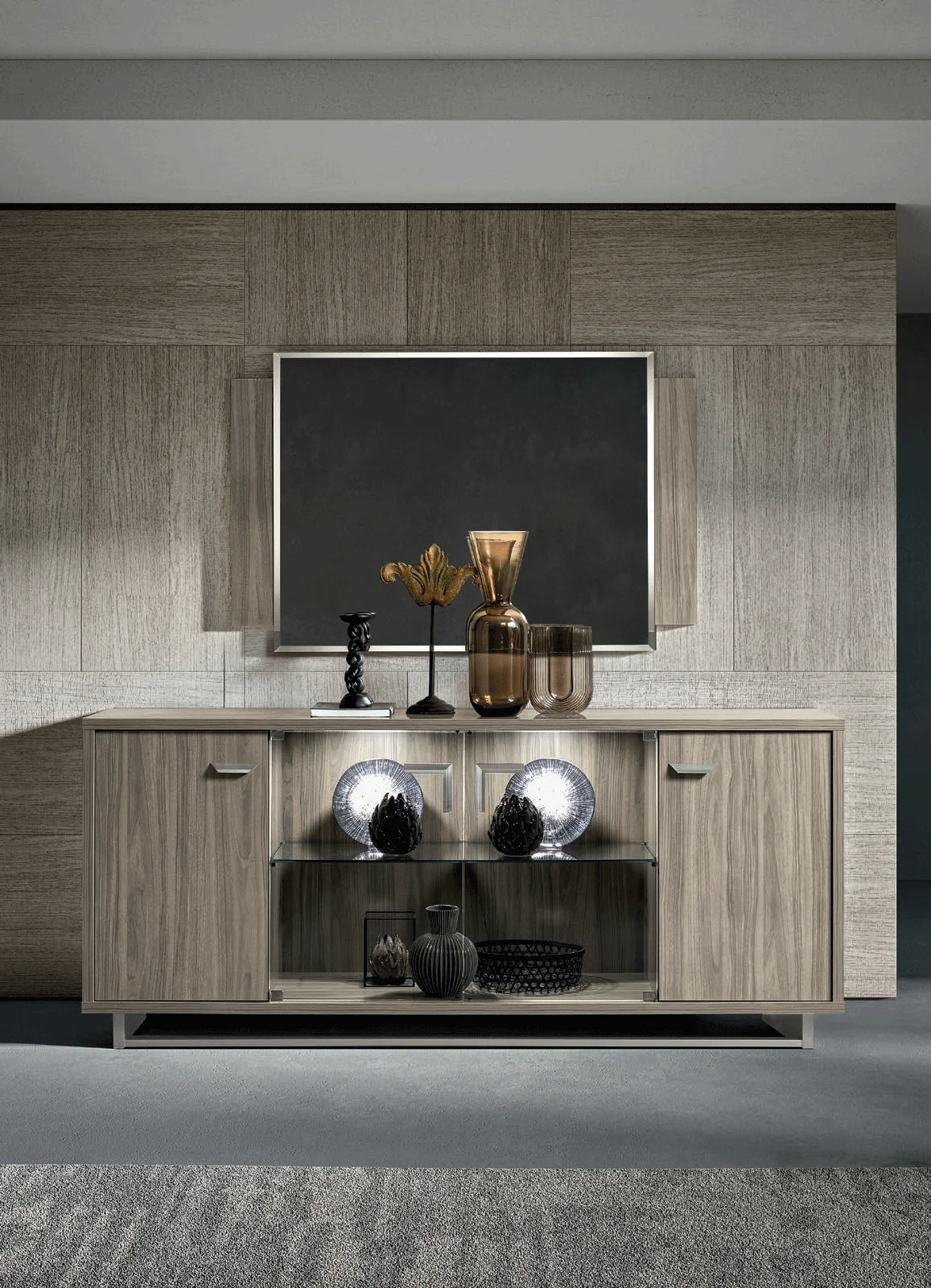 Volare 4 Door buffet w/ mirror GREY