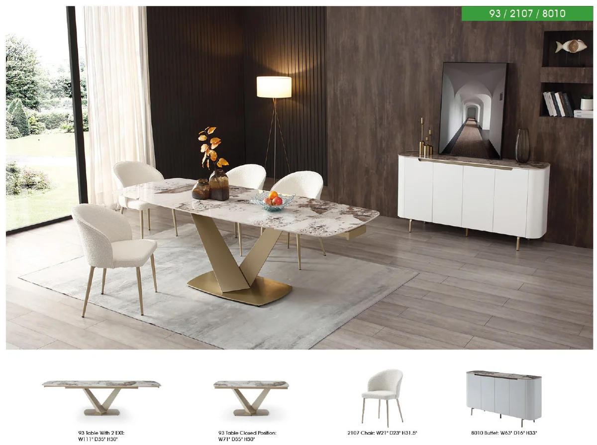 93 Dining Table with 2107 Chairs and 8010 buffet