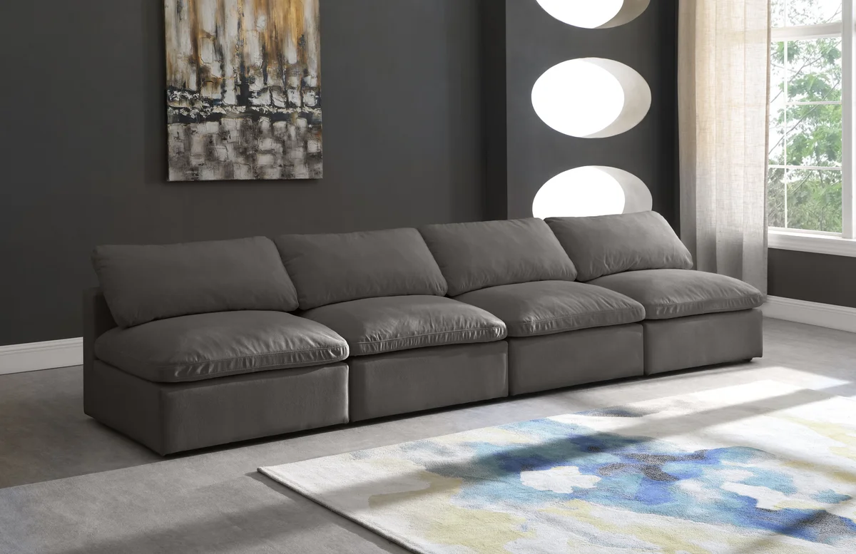 Plush - 4 Seat Modular Armless Sofa - Gray - View 2