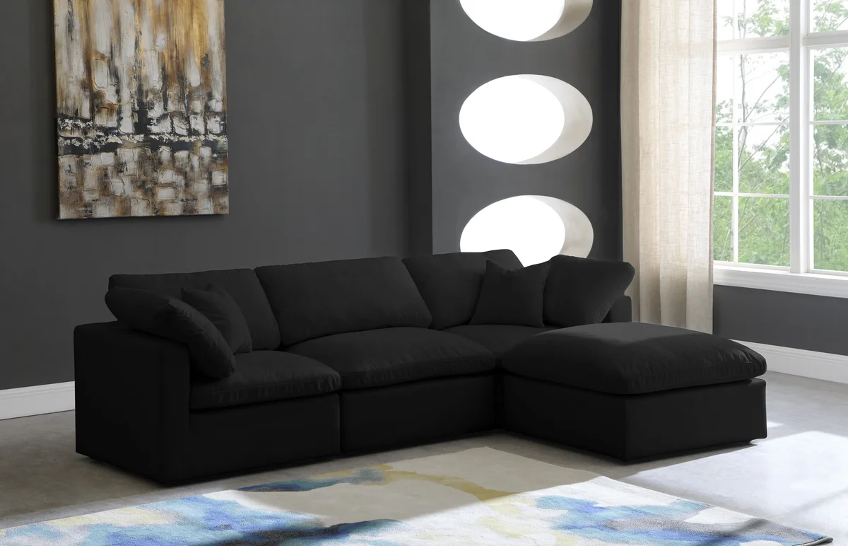 Plush - 4 Piece Modular Sectional With Chaise - Black